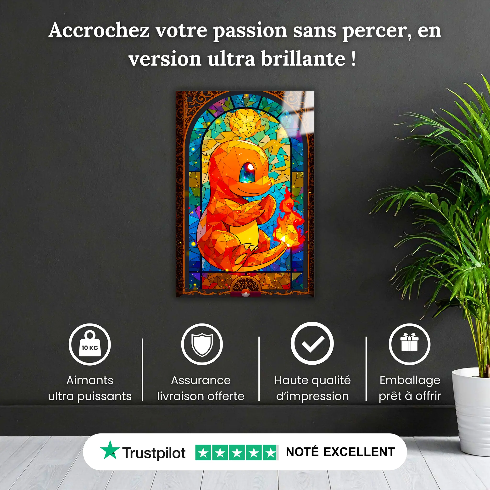 Tableau Pokémon Salamèche Vitrail