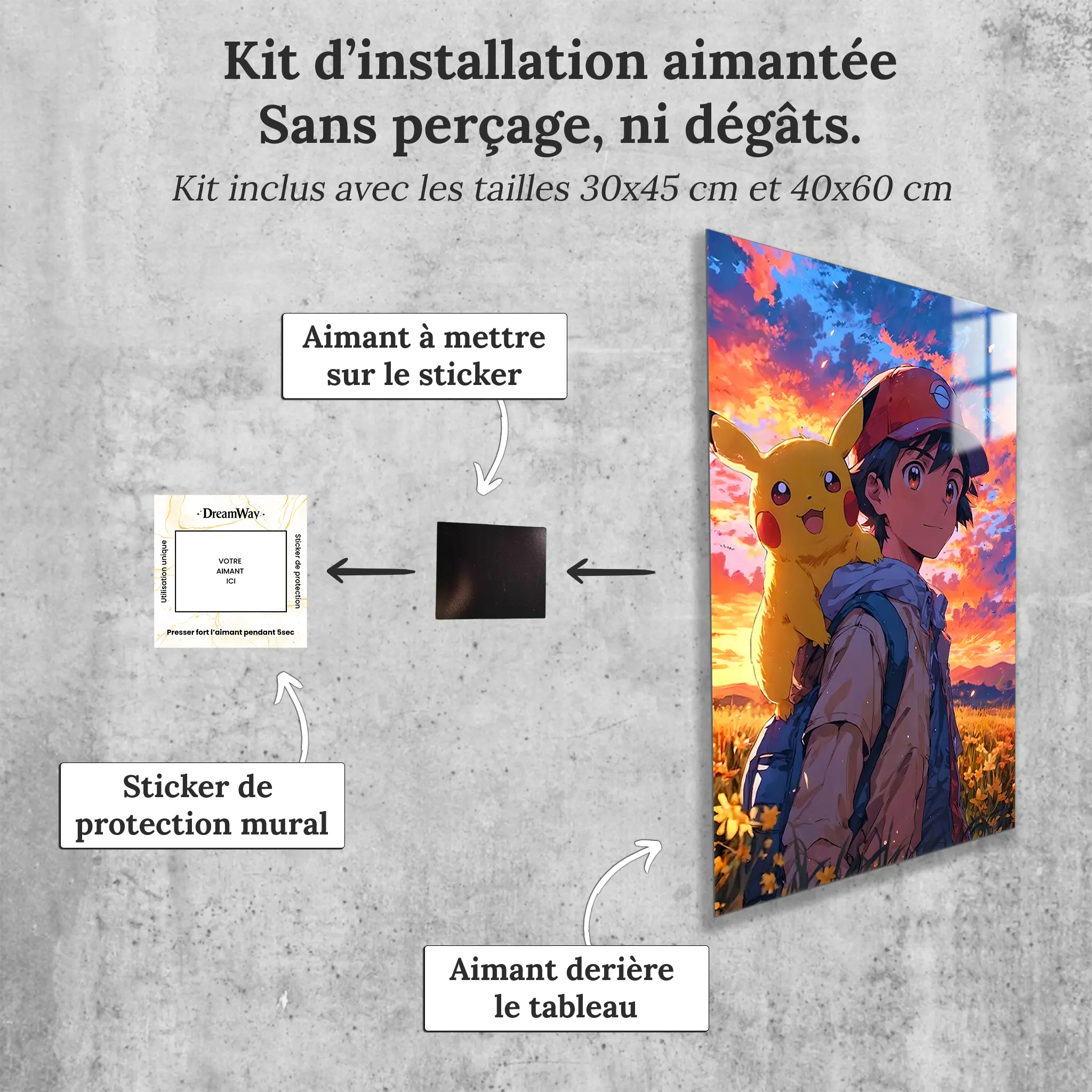 Tableau-pokemon-sasha-et-pikachu-avec-installation-aimantee | DreamWay