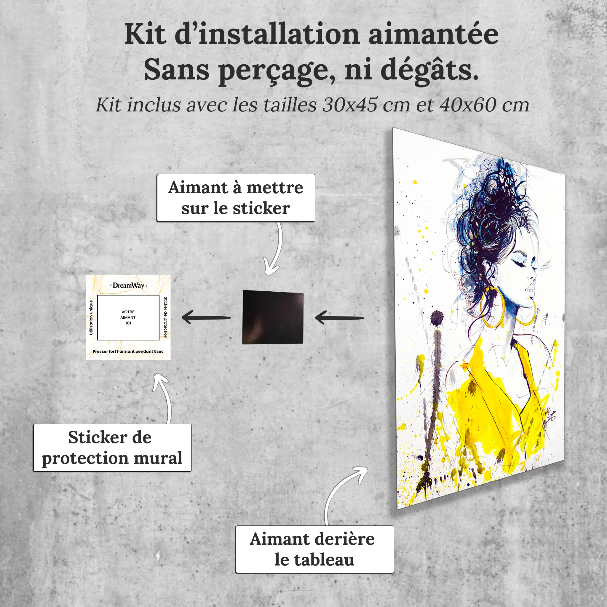 Tableau-portrait-pop-art-avec-installation-aimantee | DreamWay
