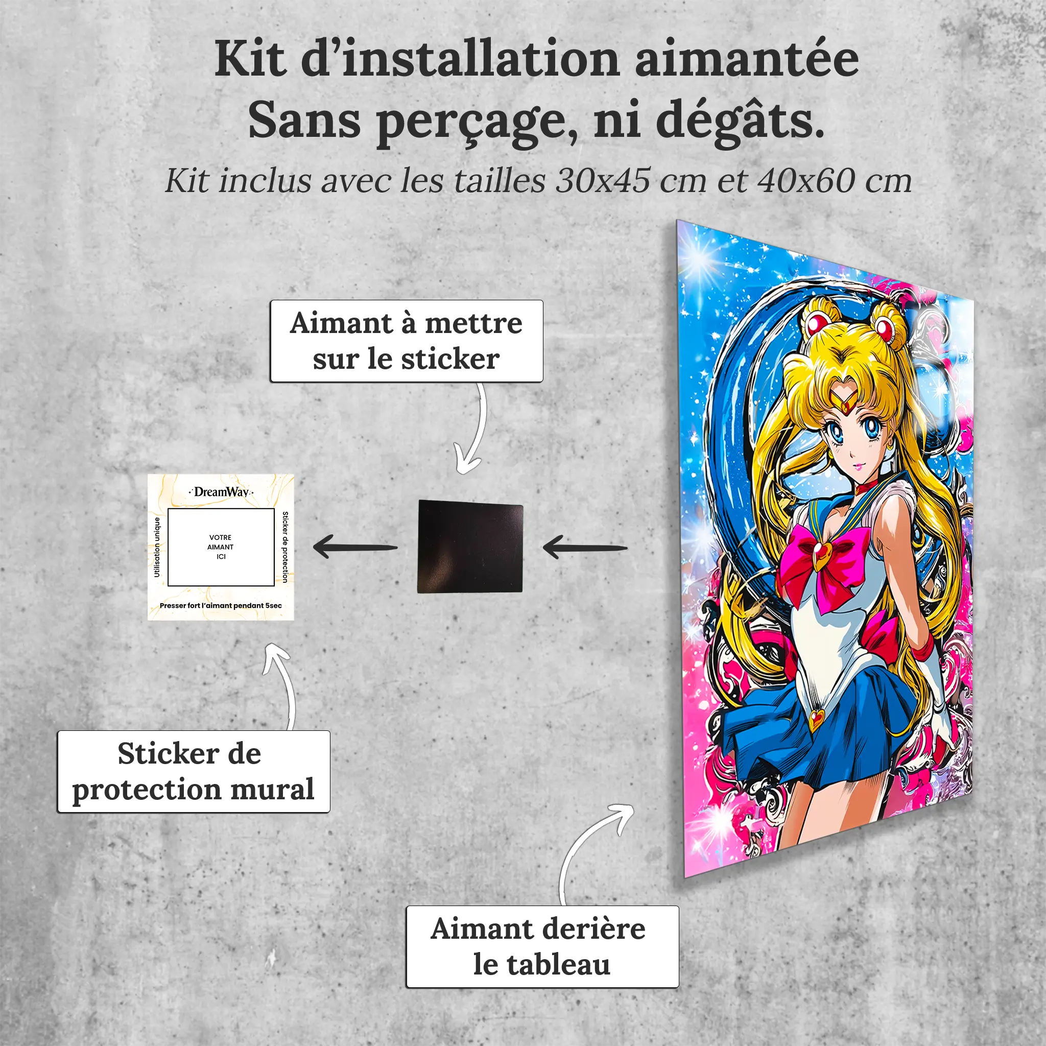 Tableau-sailor-moon-portrait-avec-installation-aimantee | DreamWay