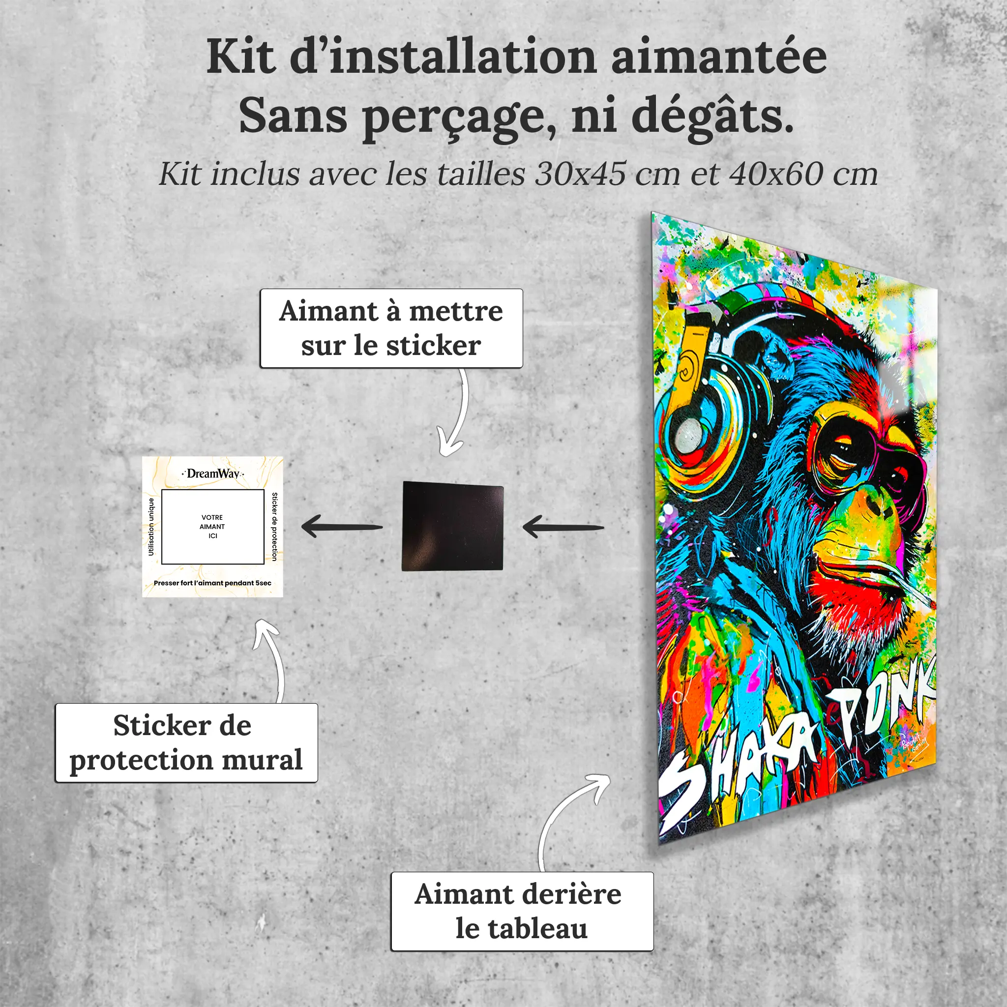 Tableau-shaka-ponk-pop-art-avec-installation-aimantee | DreamWay