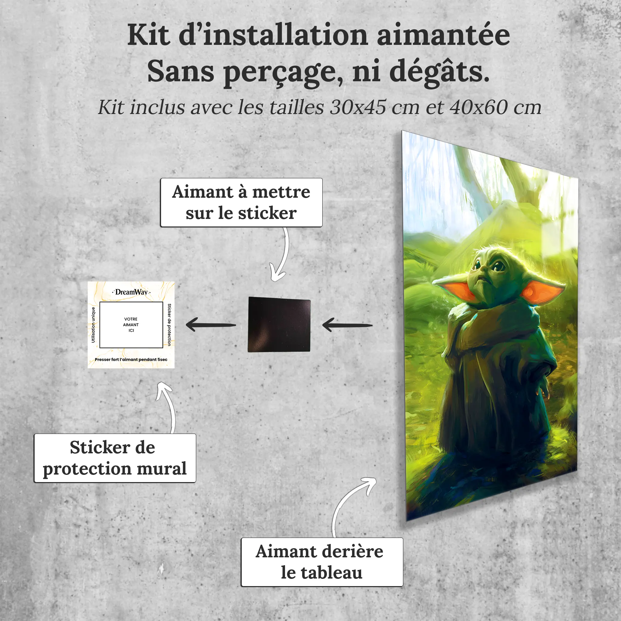 Tableau-star-wars-baby-yoda-avec-installation-aimantee | DreamWay