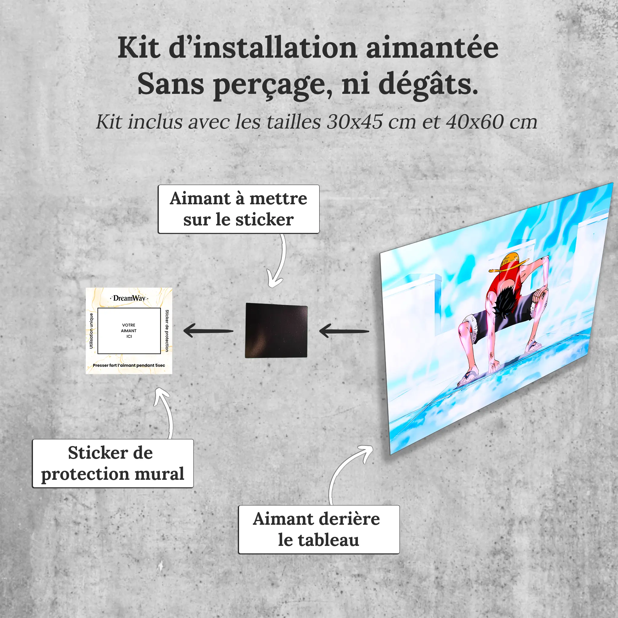 tableau-One-piece-luffy-gear-second-avec-installation-aimantee | DreamWay
