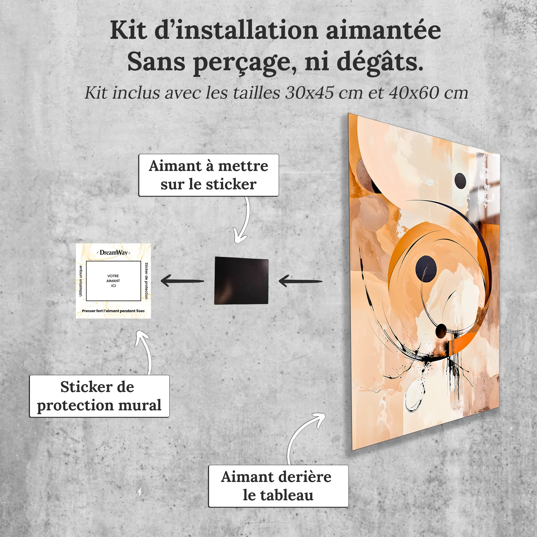 tableau-abstrait-beige-avec-installation-aimantee | DreamWay