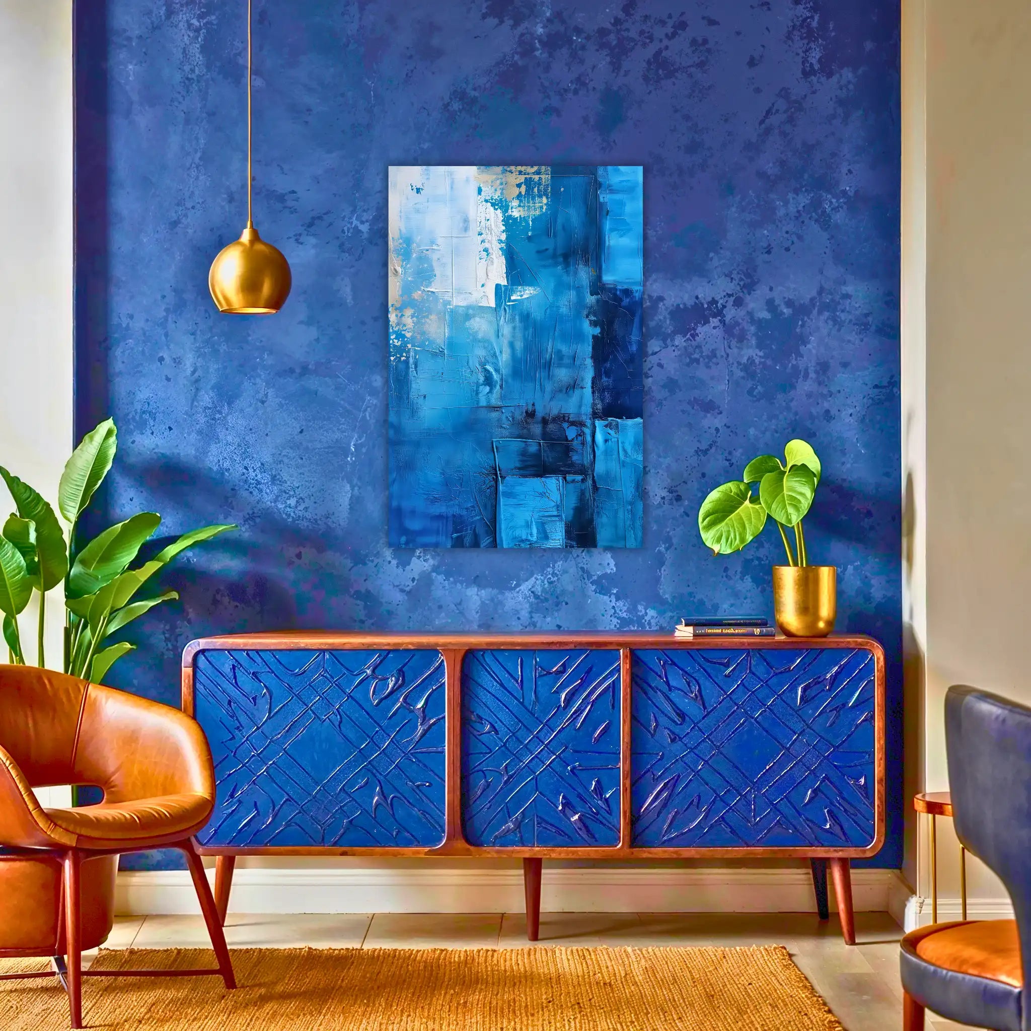 tableau-abstrait-bleu-au-dessus-du-buffet | DreamWay