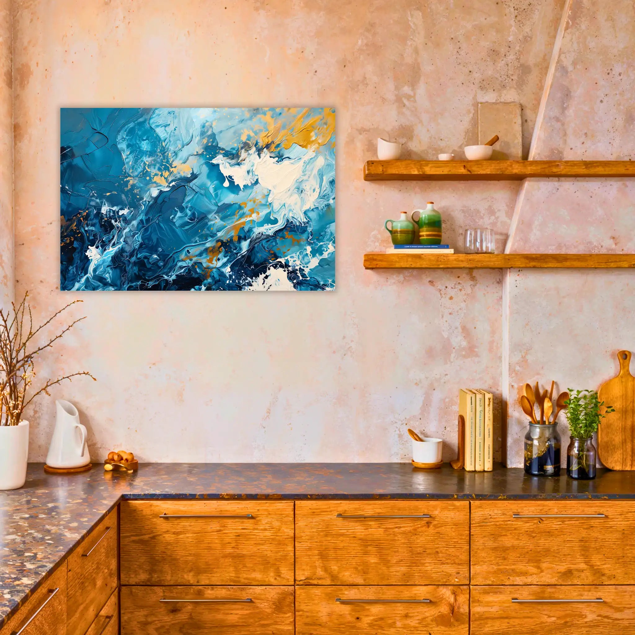tableau-abstrait-bleu-et-blanc-dans-la-cuisine | DreamWay