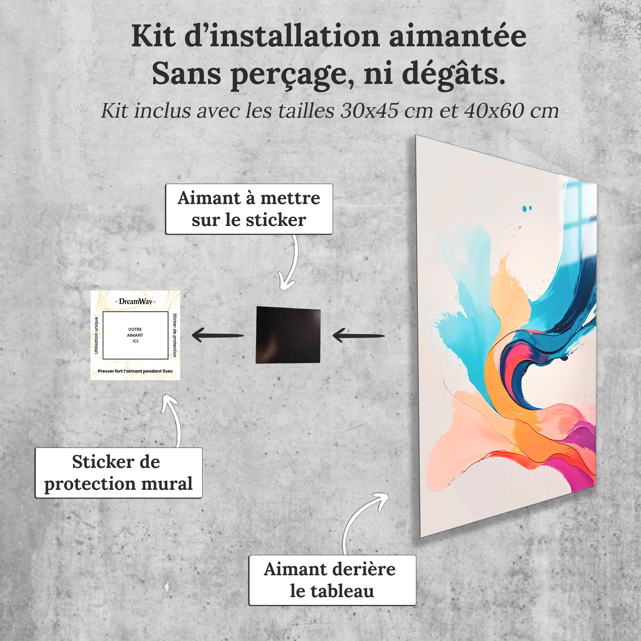 tableau-abstrait-colore-avec-installation-aimantee | DreamWay