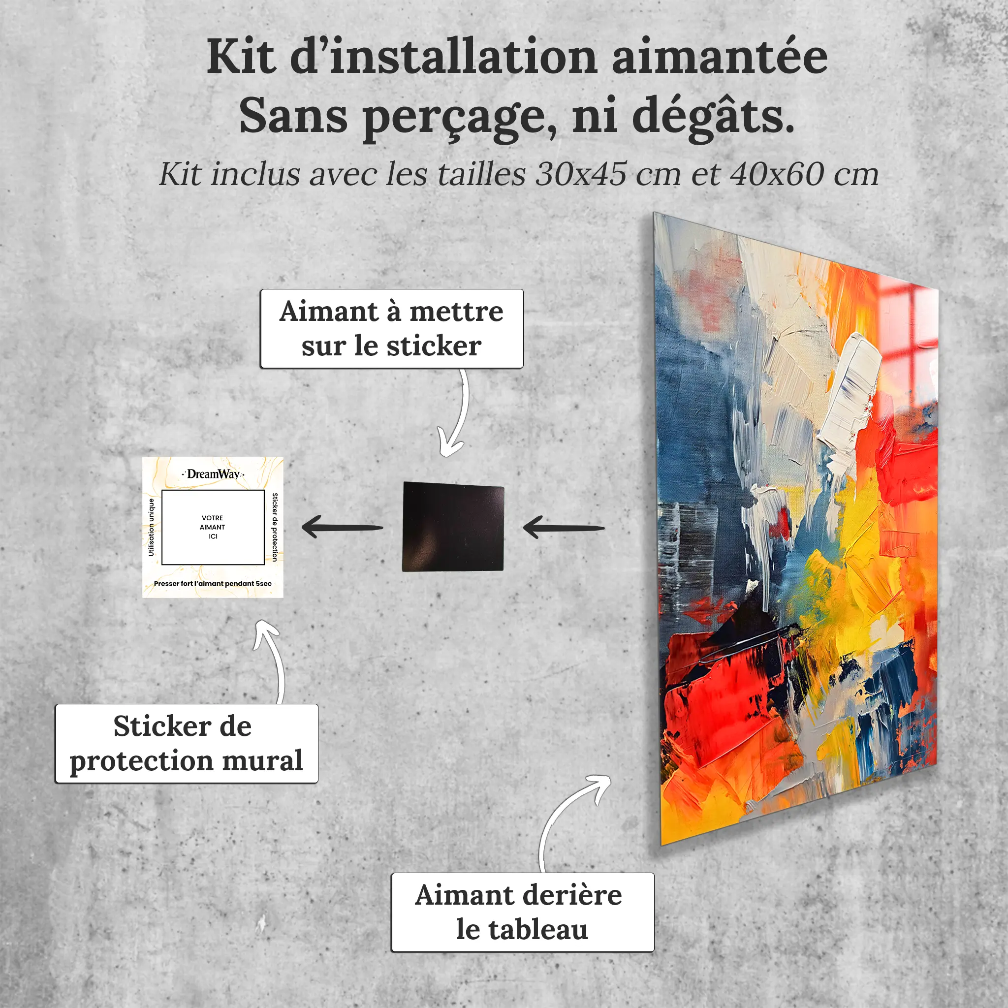 tableau-abstrait-multicolore-avec-installation-aimantee | DreamWay
