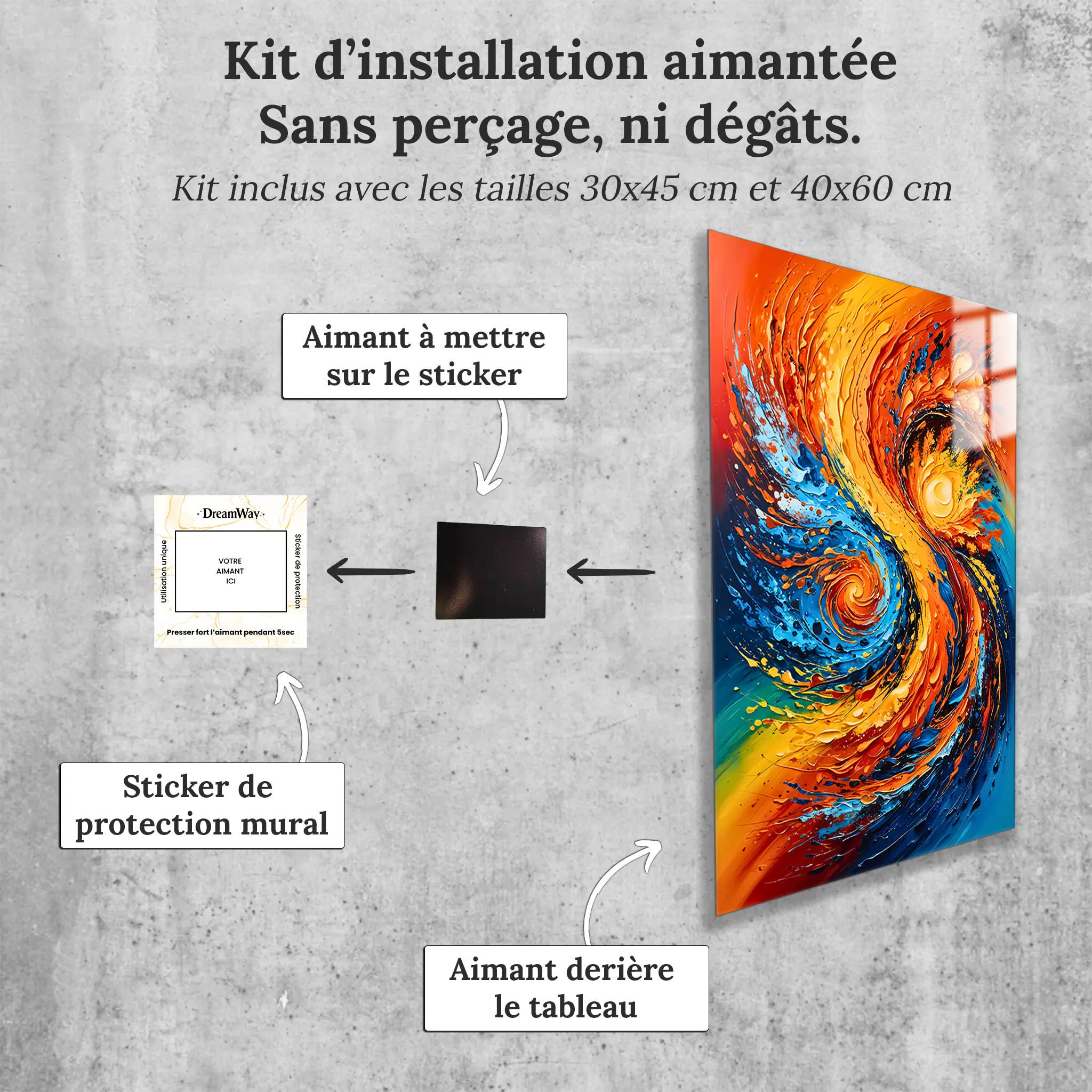 tableau-abstrait-multicolore-contemporain-avec-installation-aimantee | DreamWay