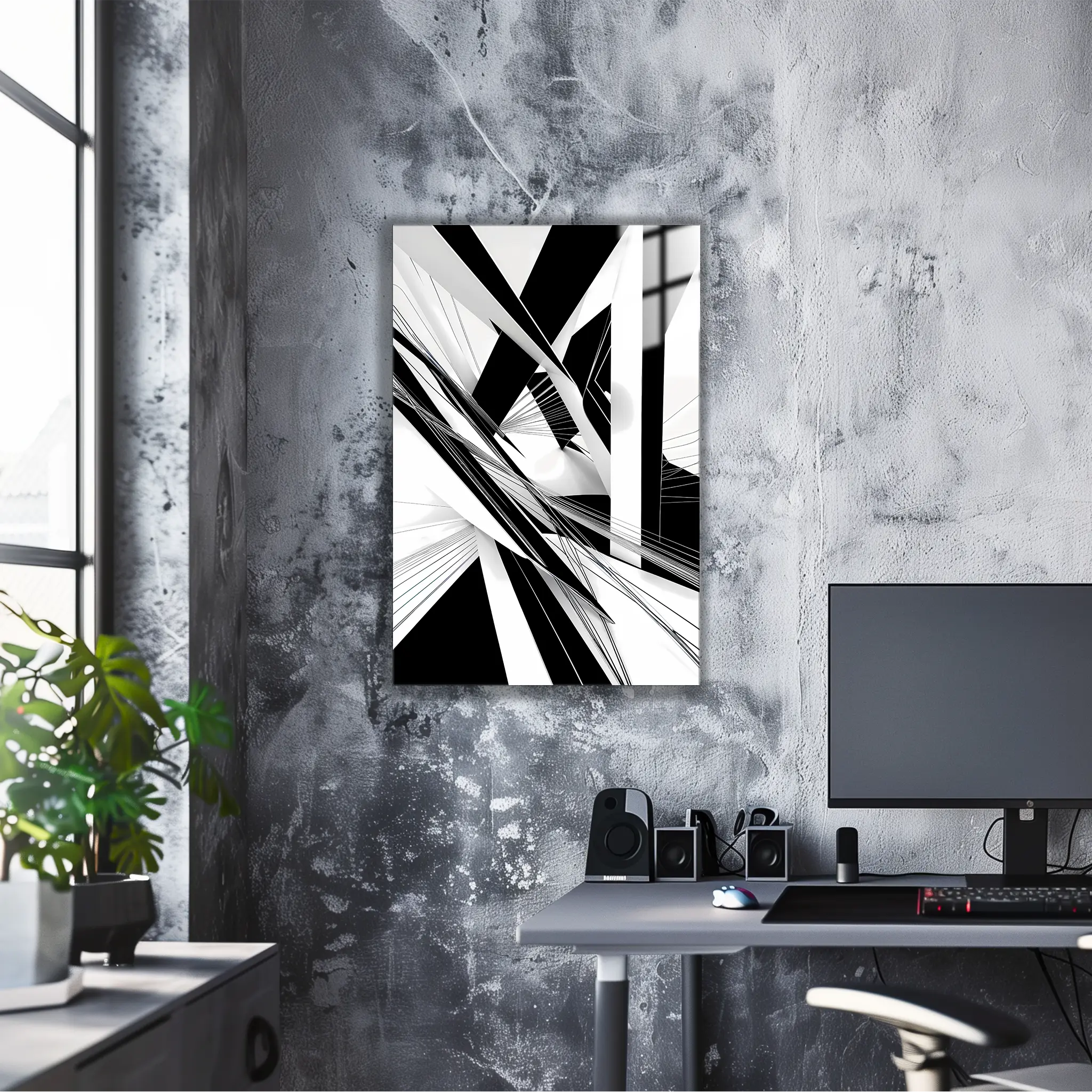 tableau-abstrait-noir-et-blanc-dans-le-bureau | DreamWay