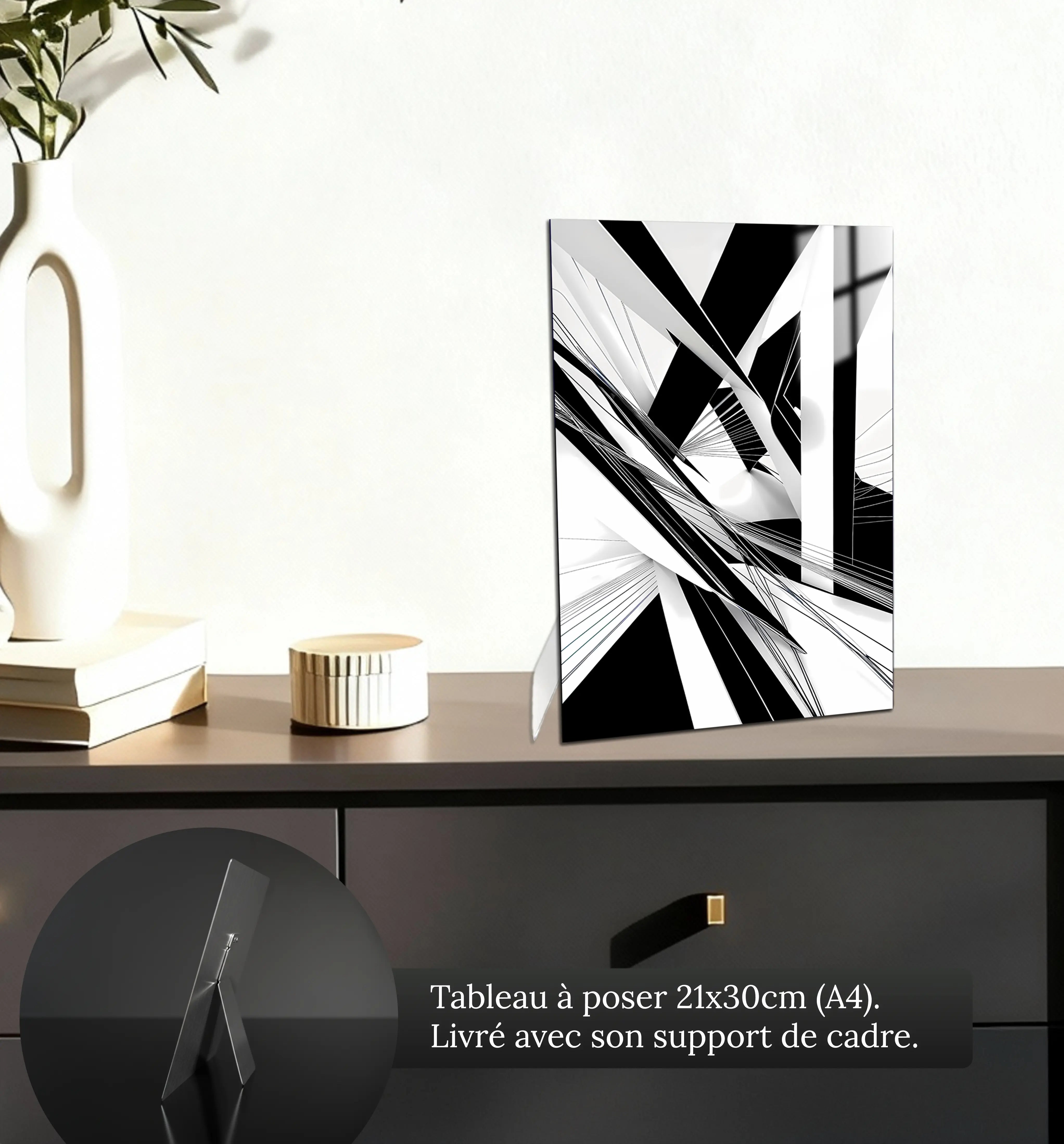 tableau-abstrait-noir-et-blanc-petit-format-a-poser-sur-meuble | DreamWay