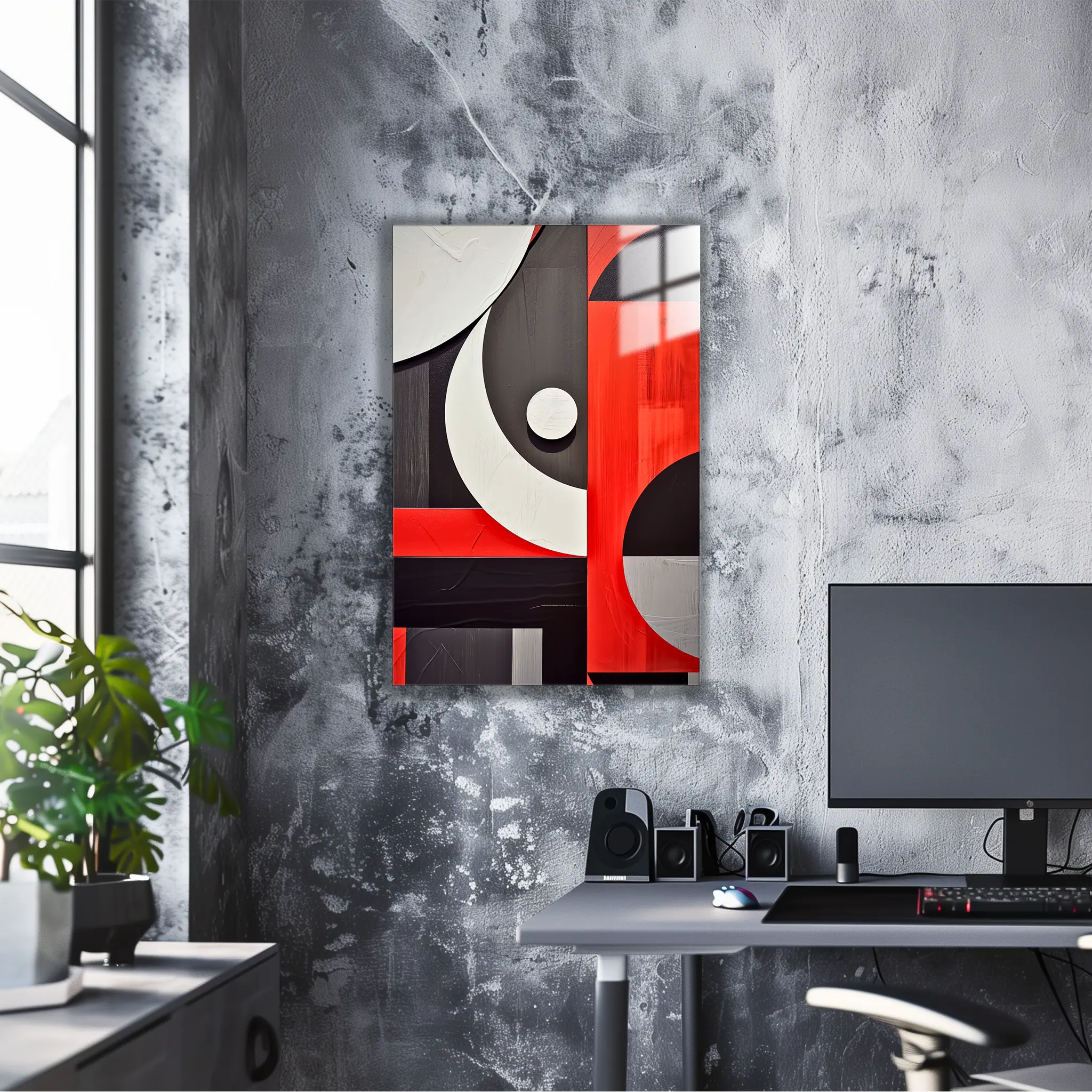 tableau-abstrait-rouge-noir-gris-blanc-dans-le-bureau | DreamWay