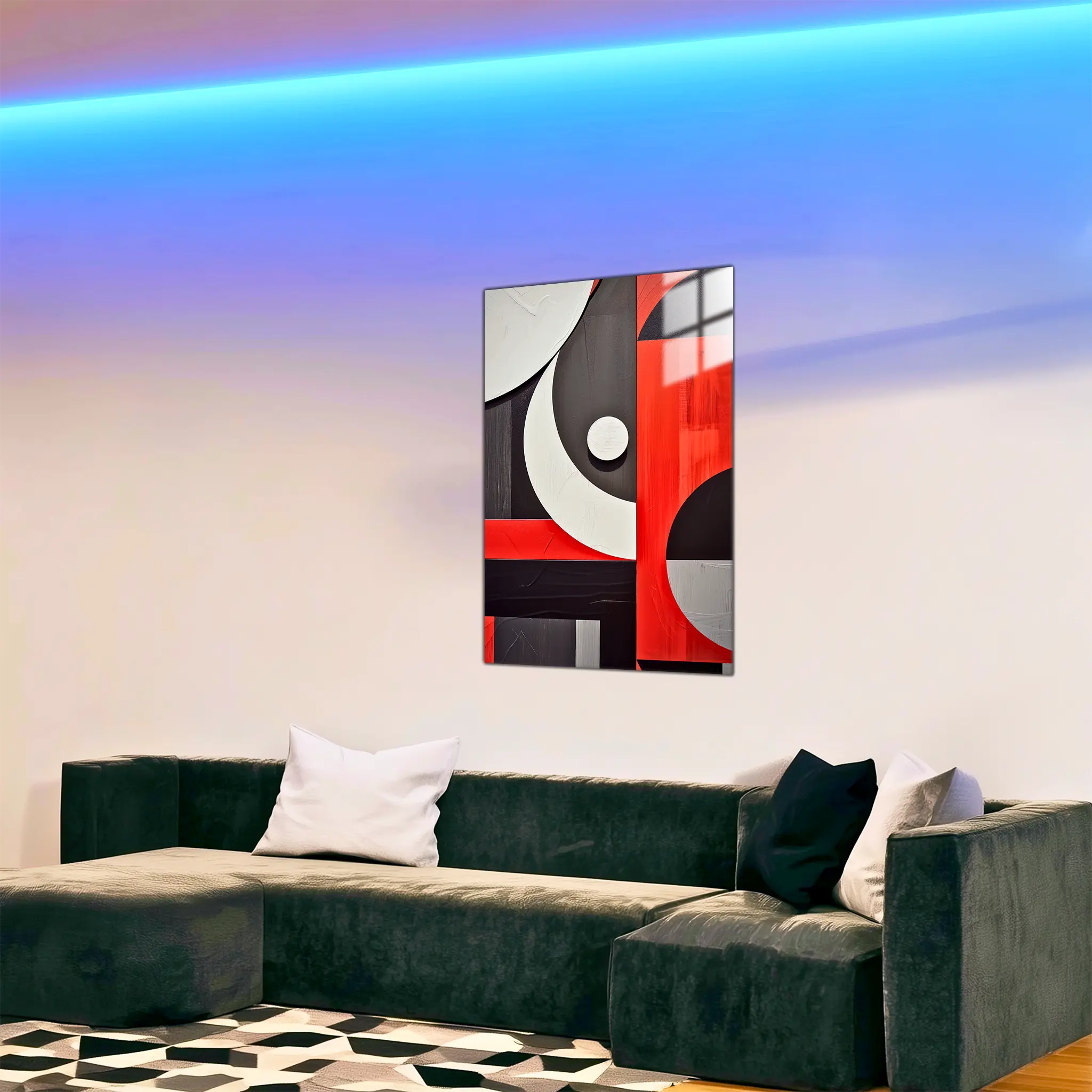 tableau-abstrait-rouge-noir-gris-blanc-dans-le-salon | DreamWay