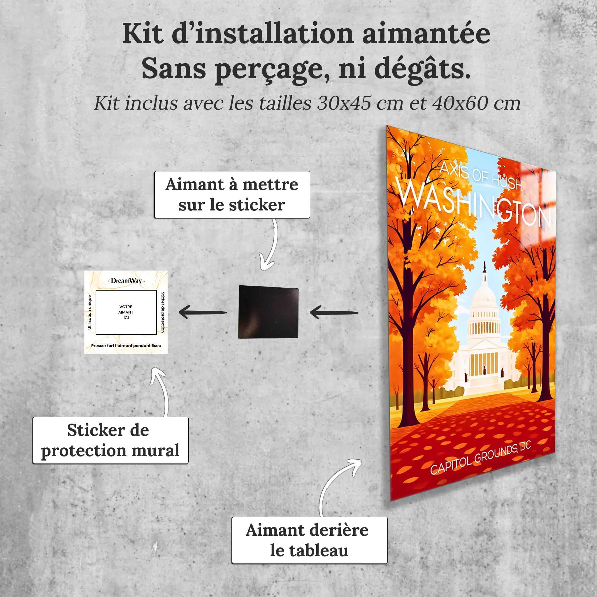 tableau-affiche-axis-of-hush-washington-avec-installation-aimantee | DreamWay