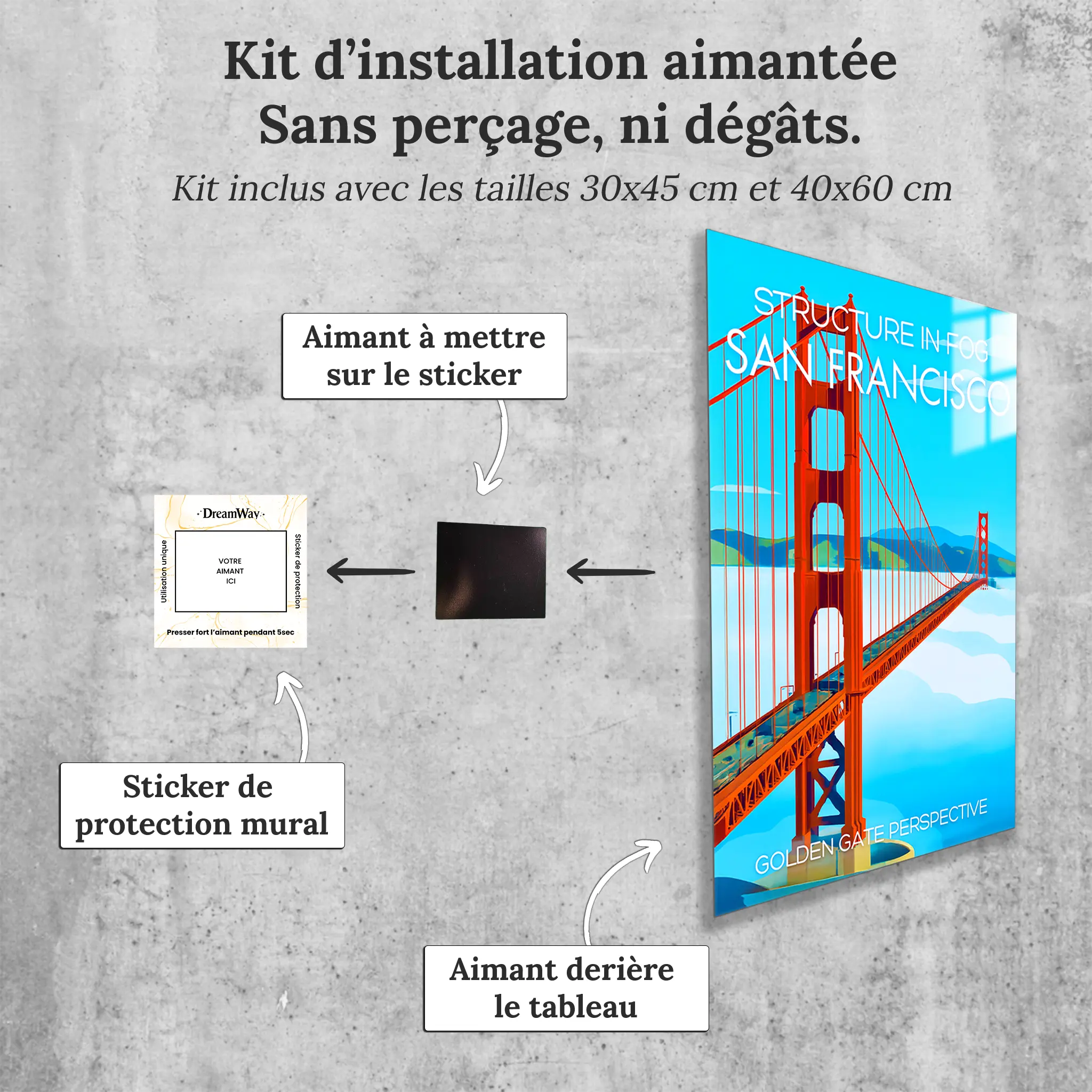 tableau-affiche-bridge-in-the-mist-san-francisco-avec-installation-aimantee | DreamWay