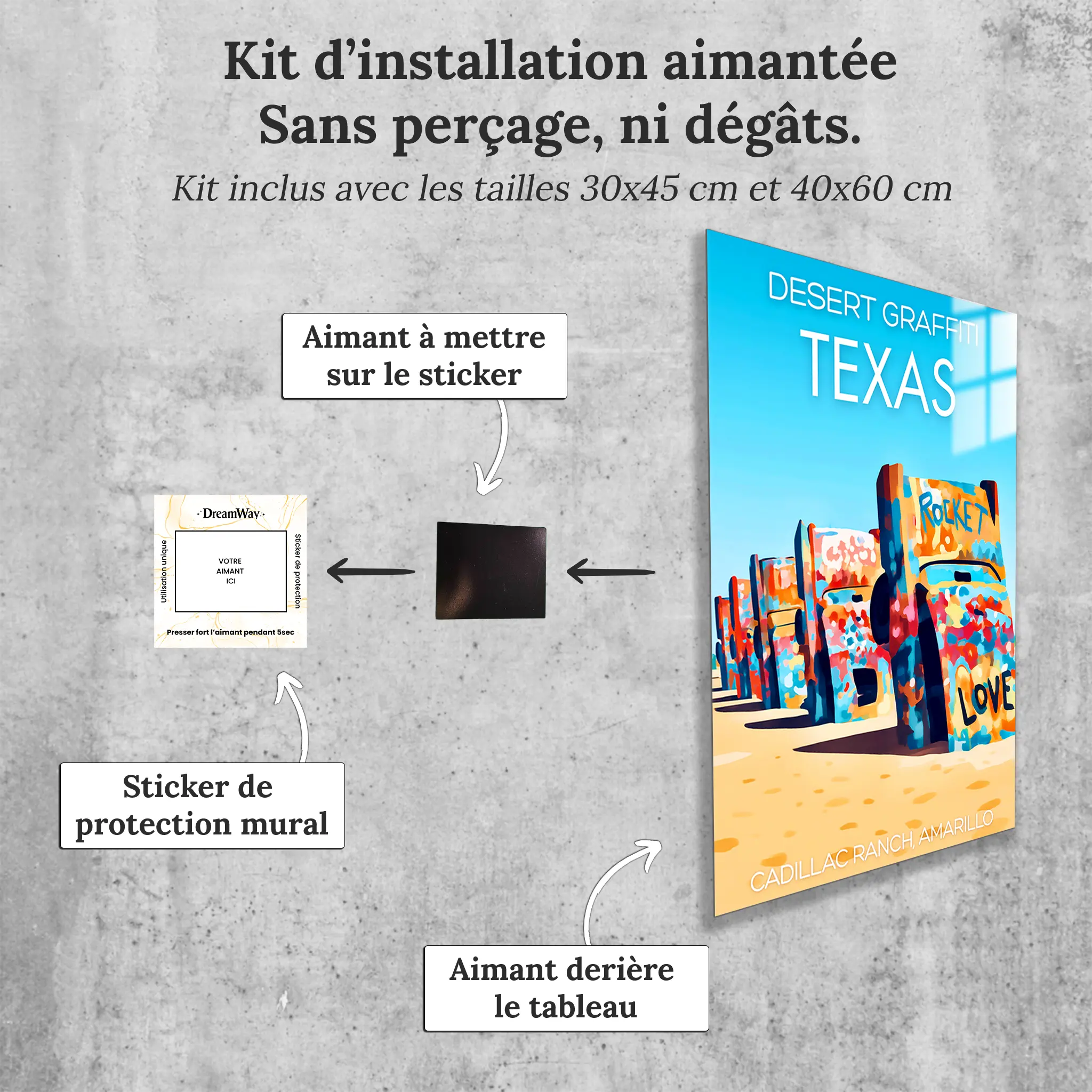 tableau-affiche-cadillac-ranch-amarillo-avec-installation-aimantee | DreamWay
