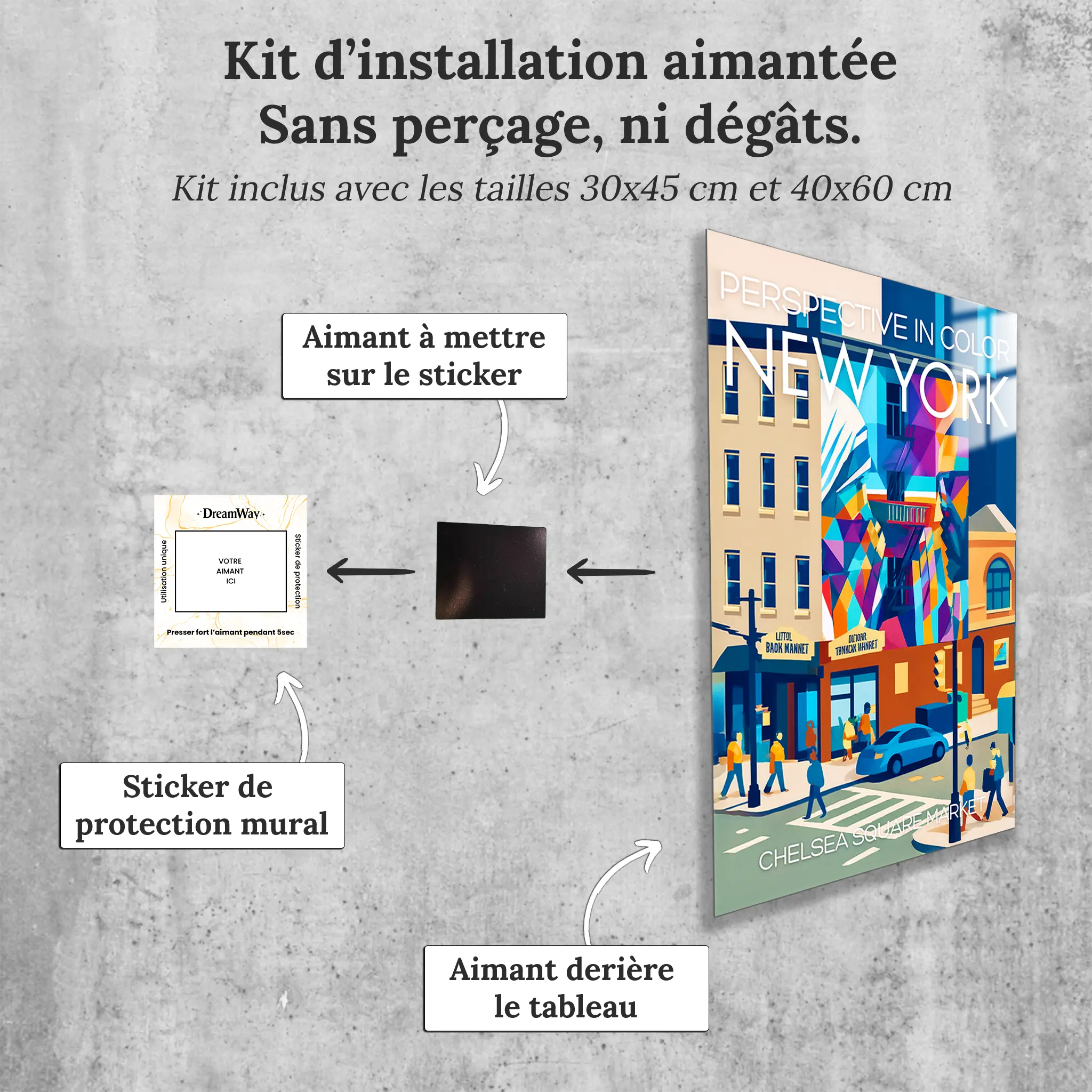 tableau-affiche-chelsea-square-new-york-avec-installation-aimantee | DreamWay
