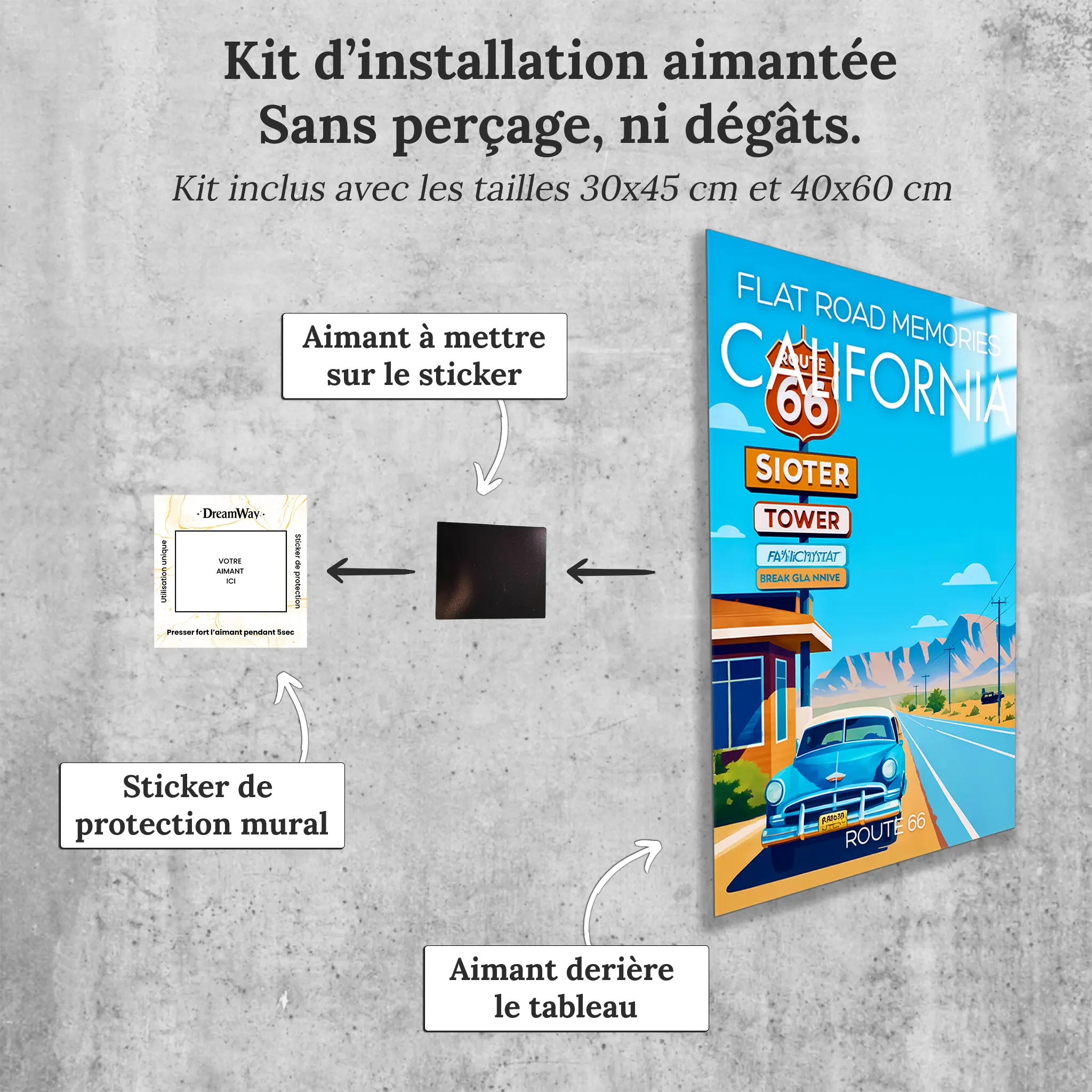 tableau-affiche-flat-memories-california-avec-installation-aimantee | DreamWay