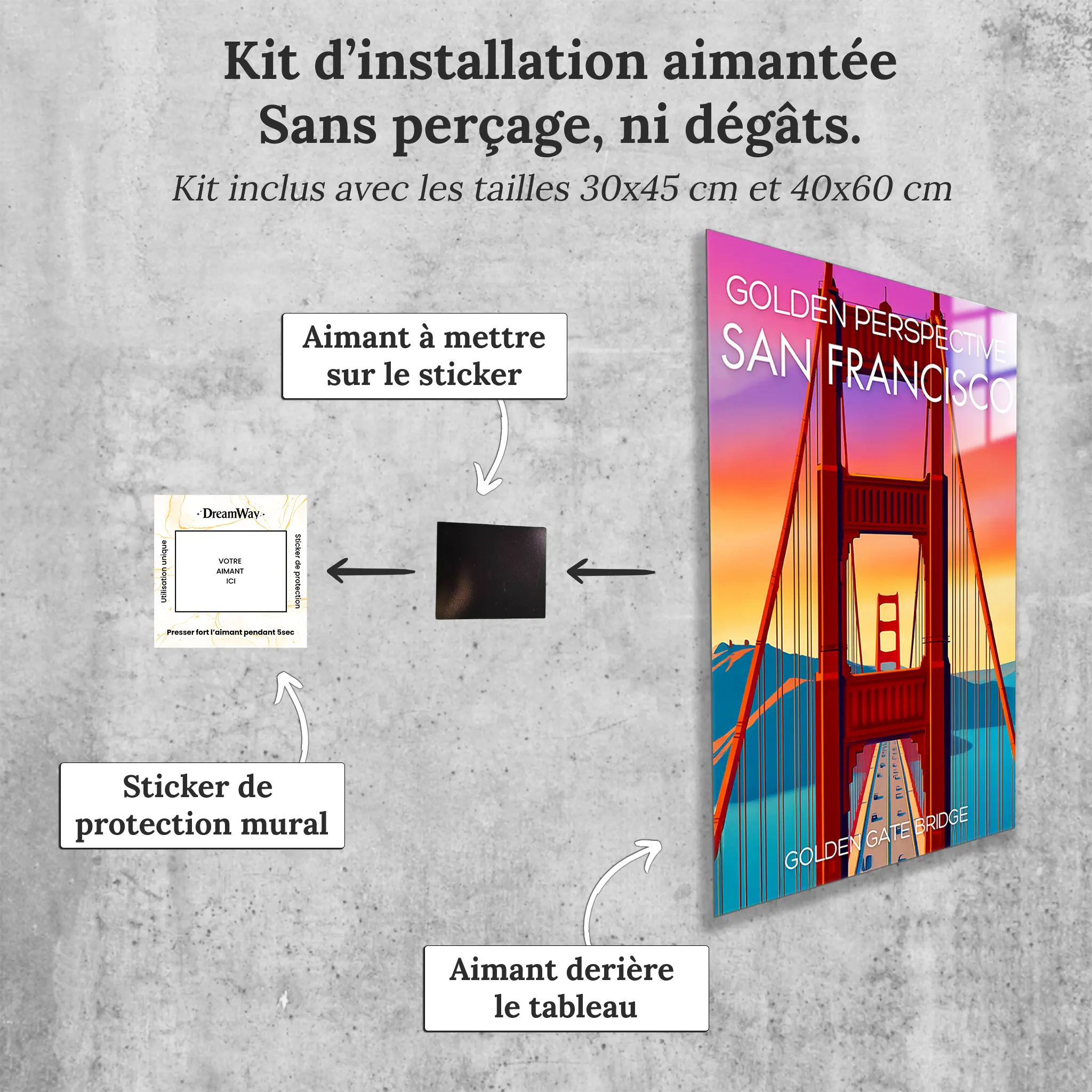 tableau-affiche-golden-gate-bridge-san-francisco-avec-installation-aimantee | DreamWay