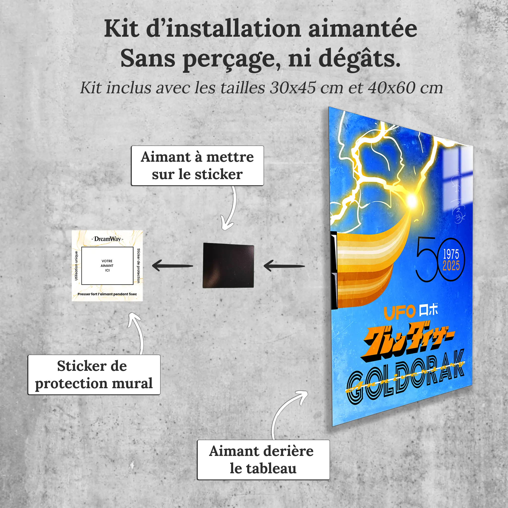 tableau-affiche-goldorak-50-ans-bleu-avec-installation-aimantee | DreamWay