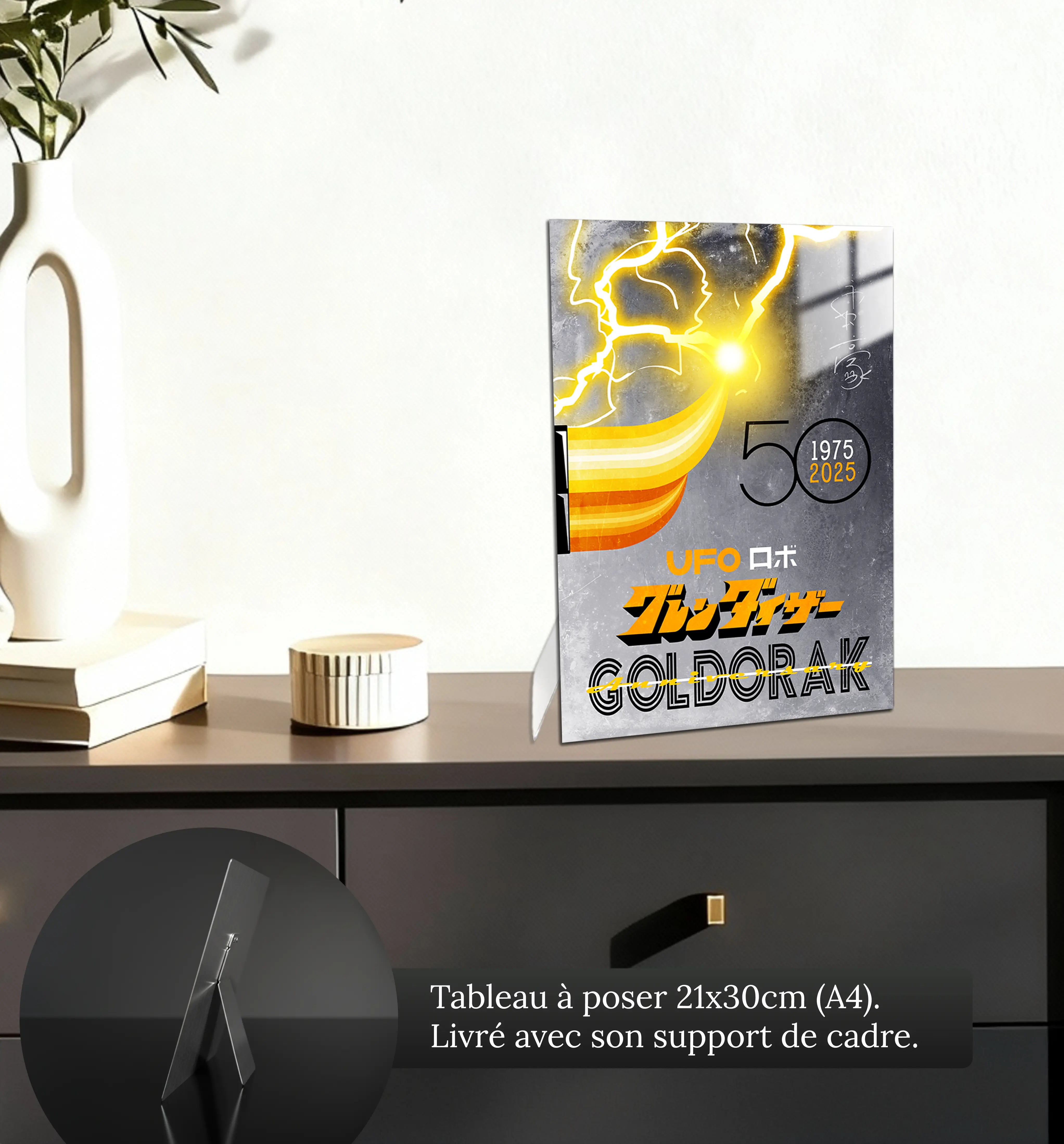 tableau-affiche-goldorak-50-ans-gris-petit-format-a-poser-sur-meuble | DreamWay