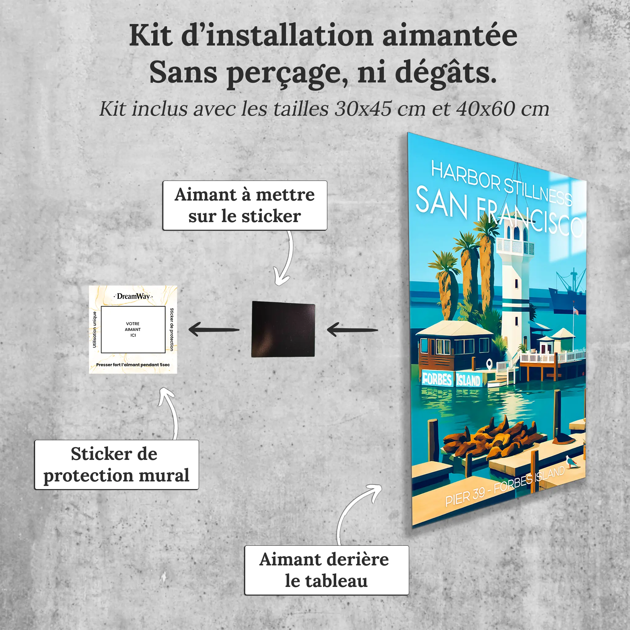 tableau-affiche-harbor-stillness-san-francisco-avec-installation-aimantee | DreamWay