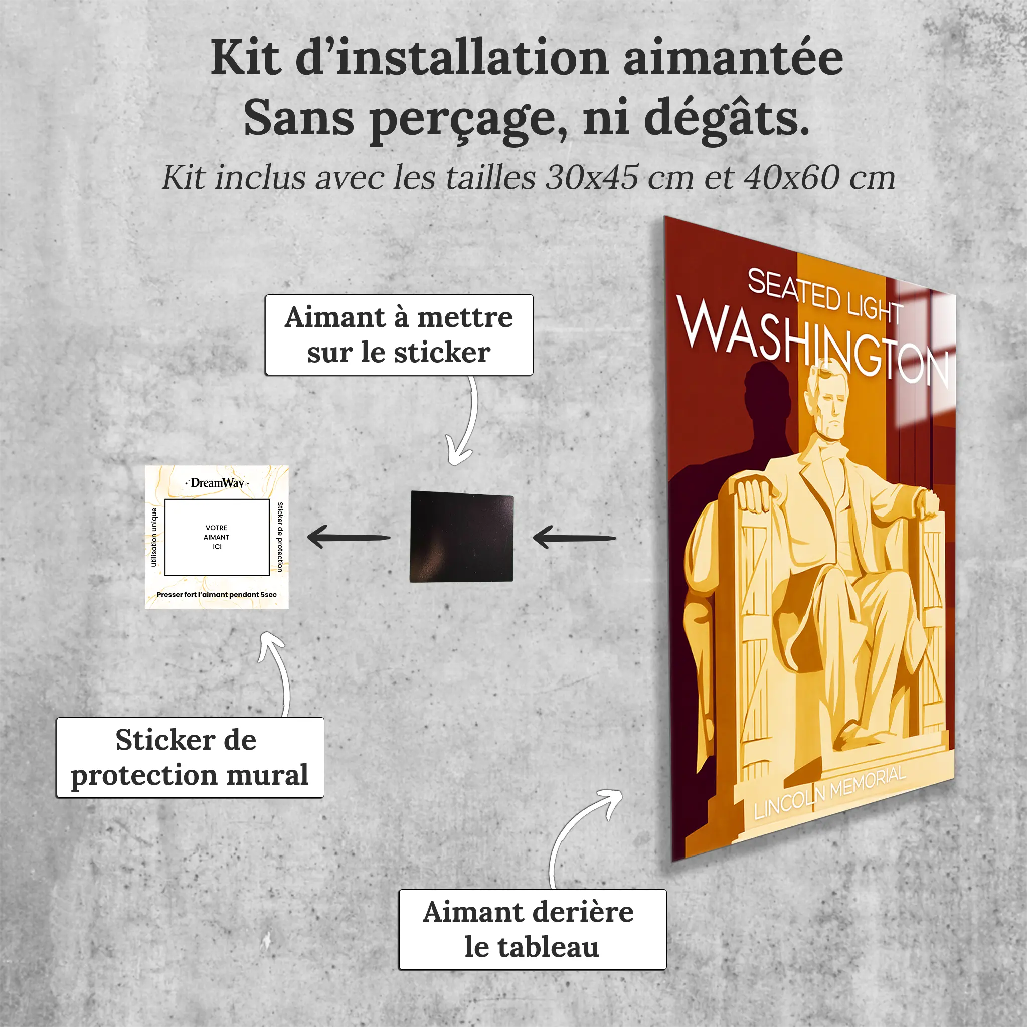 tableau-affiche-lincoln-memorial-statue-washington-avec-installation-aimantee | DreamWay