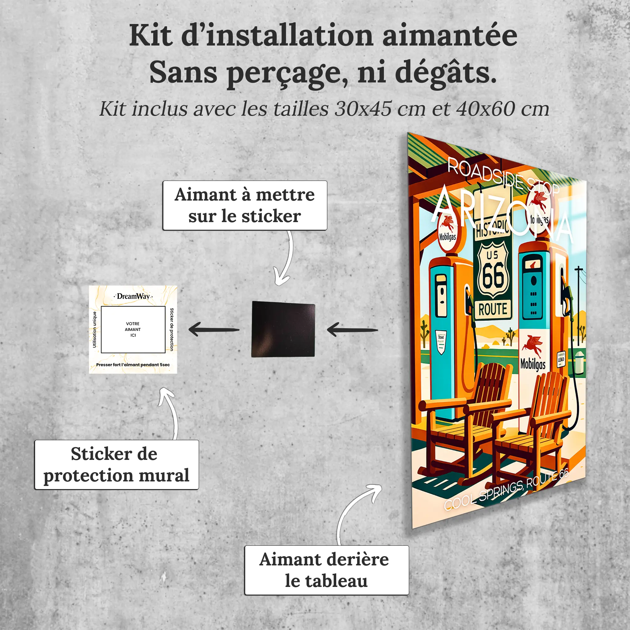 tableau-affiche-roadside-stop-arizona-avec-installation-aimantee | DreamWay