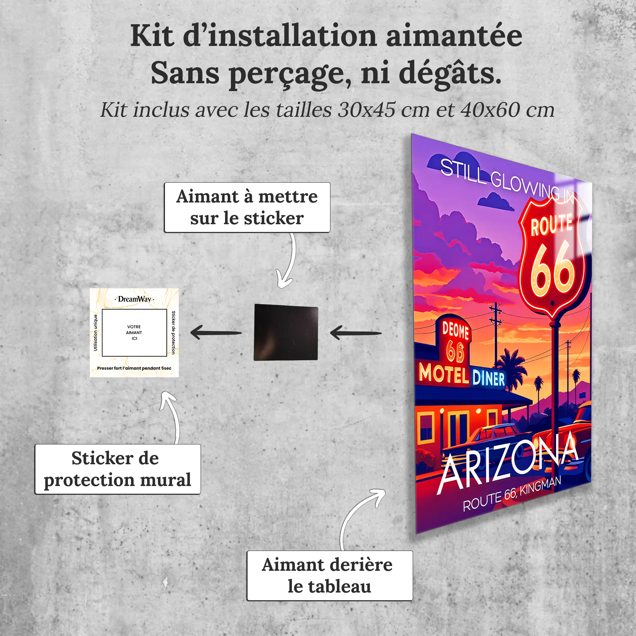 tableau-affiche-route-66-kingman-arizona-avec-installation-aimantee | DreamWay