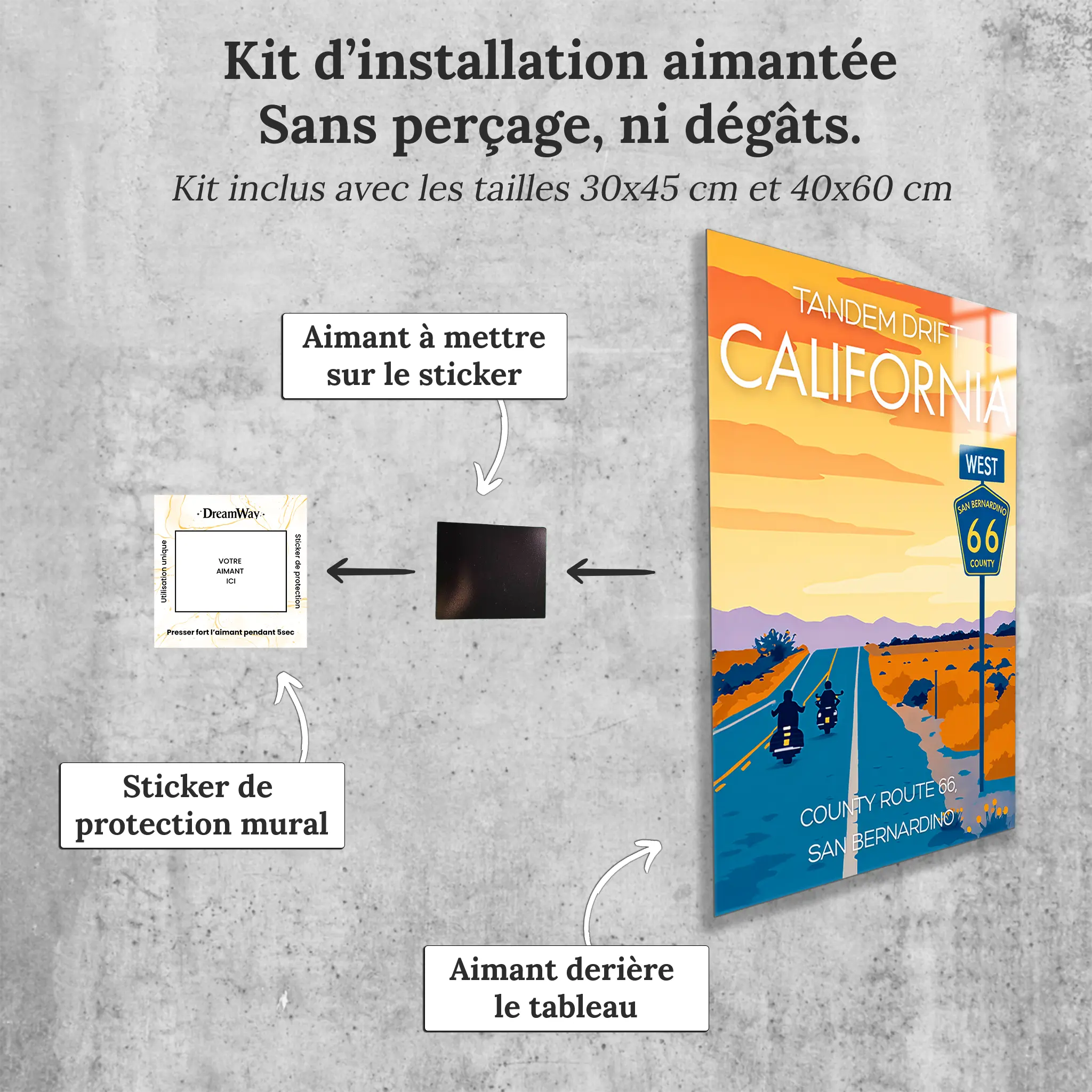 tableau-affiche-san-bernardino-route-66-california-avec-installation-aimantee | DreamWay