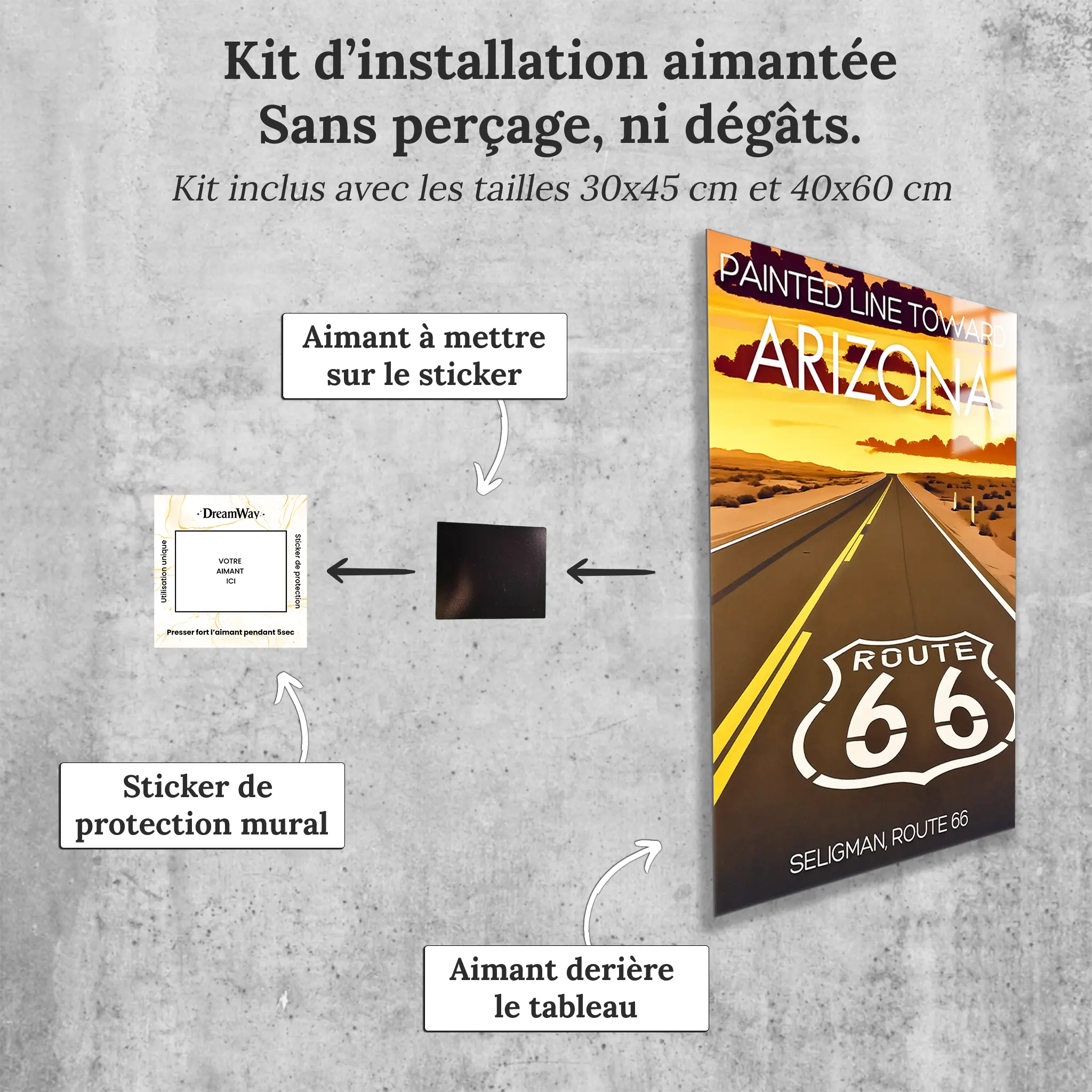 tableau-affiche-seligman-route-66-arizona-avec-installation-aimantee | DreamWay