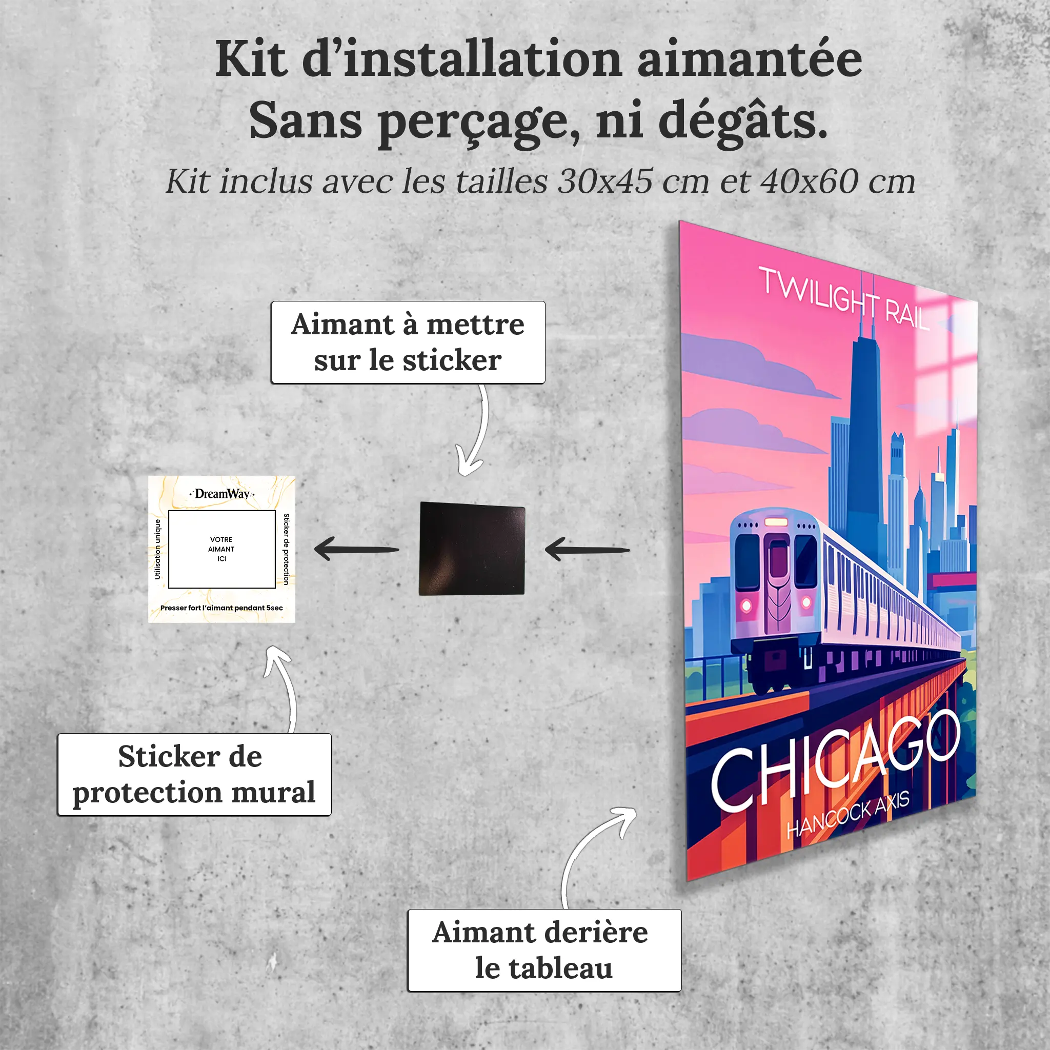 tableau-affiche-twilight-rail-chicago-avec-installation-aimantee | DreamWay