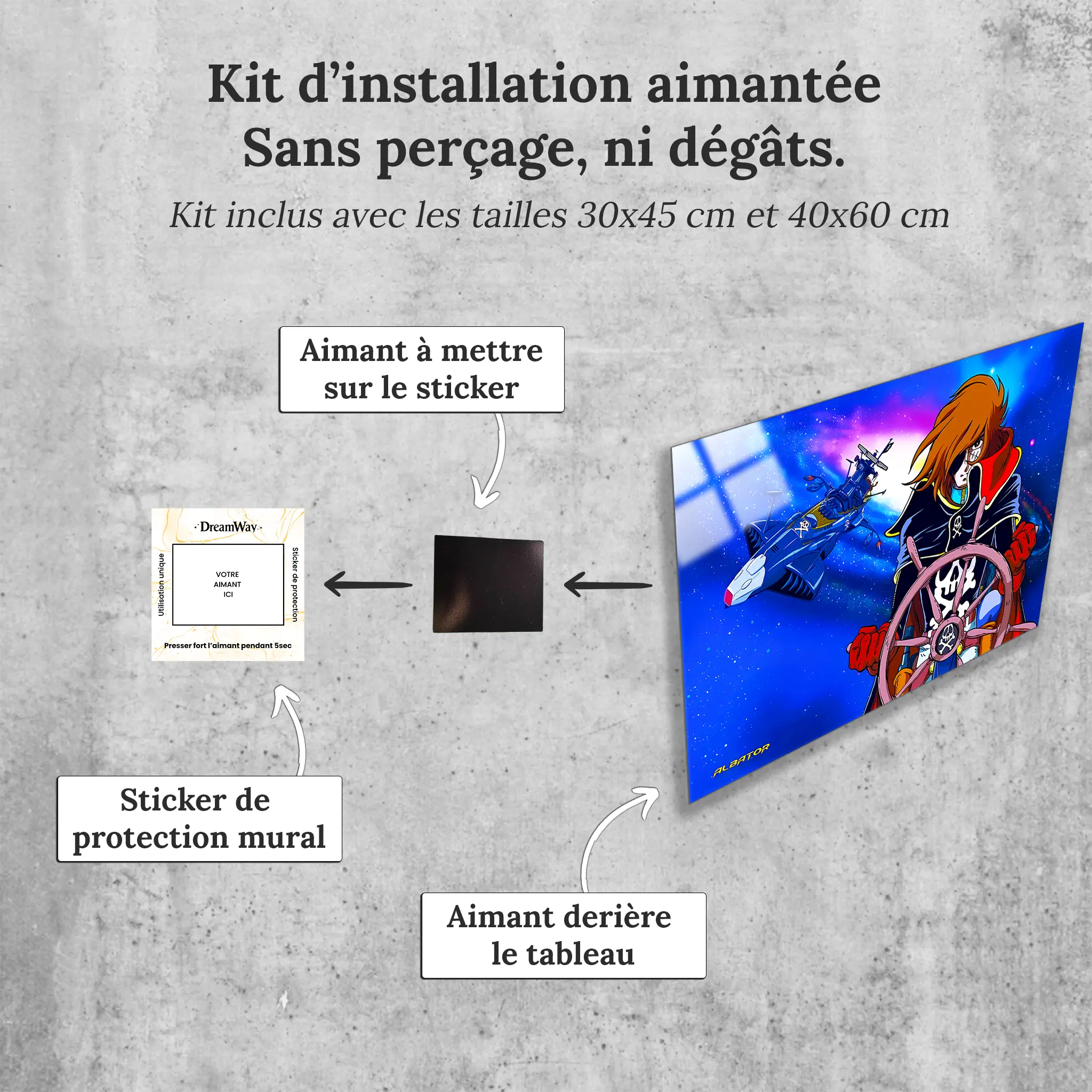 tableau-albator-et-son-vaisseau-arcadia-avec-installation-aimantee | DreamWay