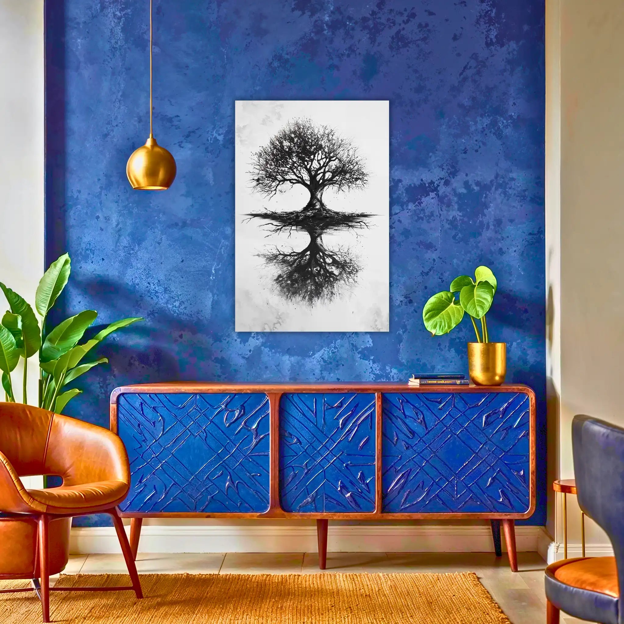 tableau-arbre-de-vie-au-fusain-au-dessus-du-buffet | DreamWay
