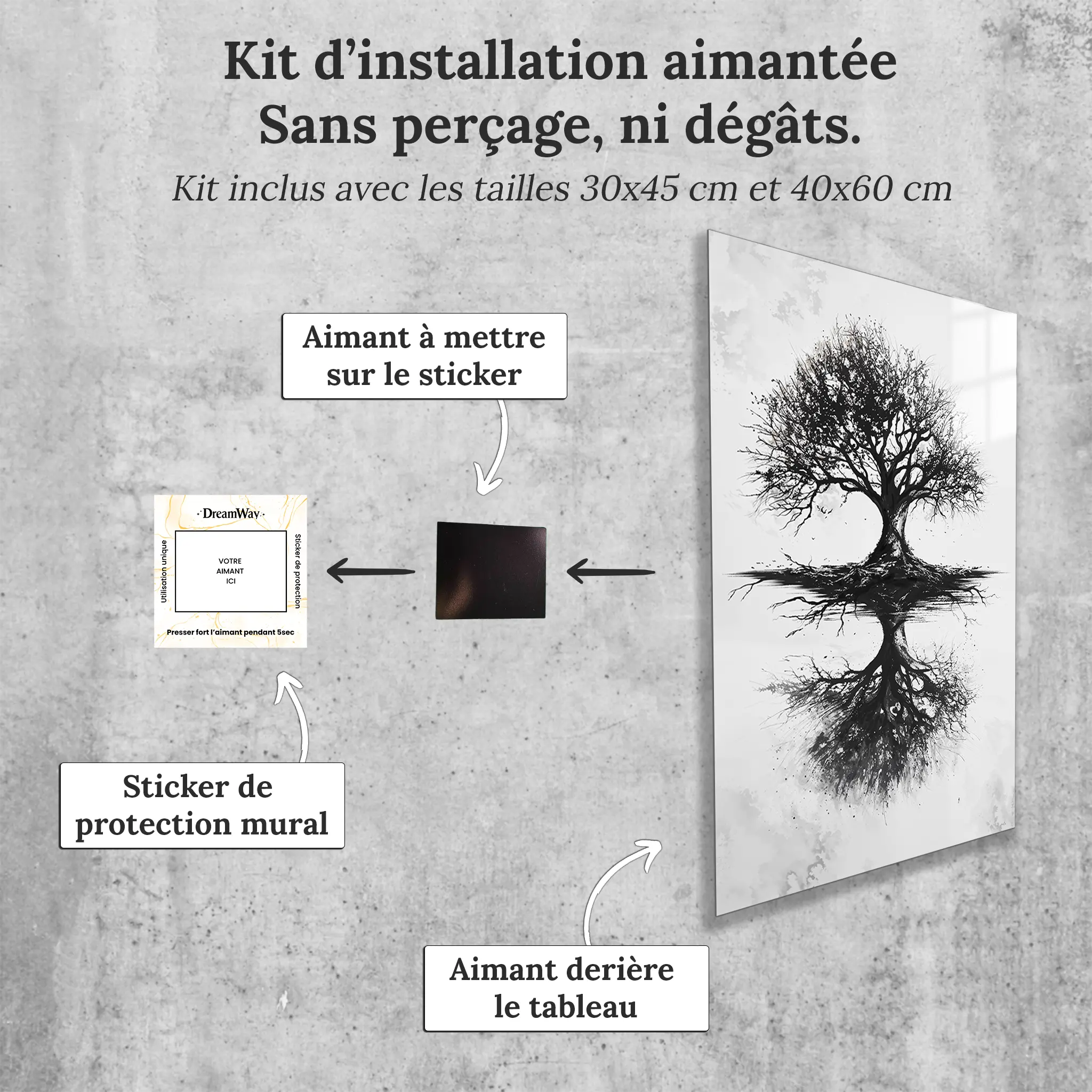tableau-arbre-de-vie-au-fusain-avec-installation-aimantee | DreamWay