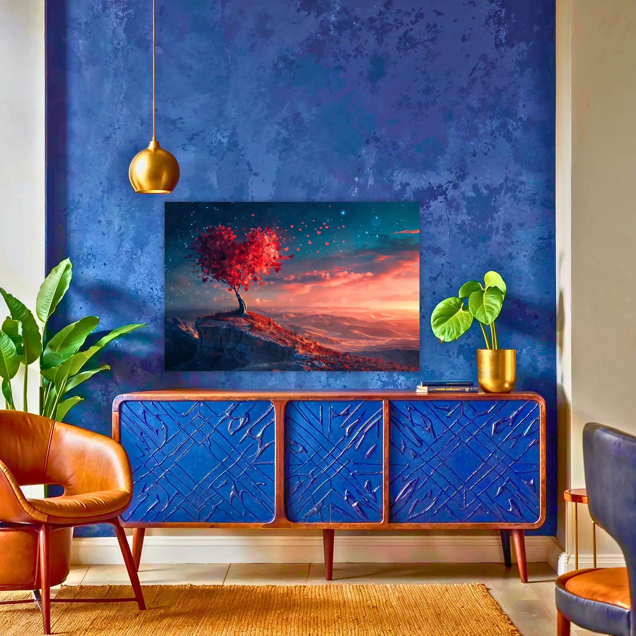 tableau-arbre-de-vie-avec-coeur-rouge-au-dessus-du-buffet | DreamWay