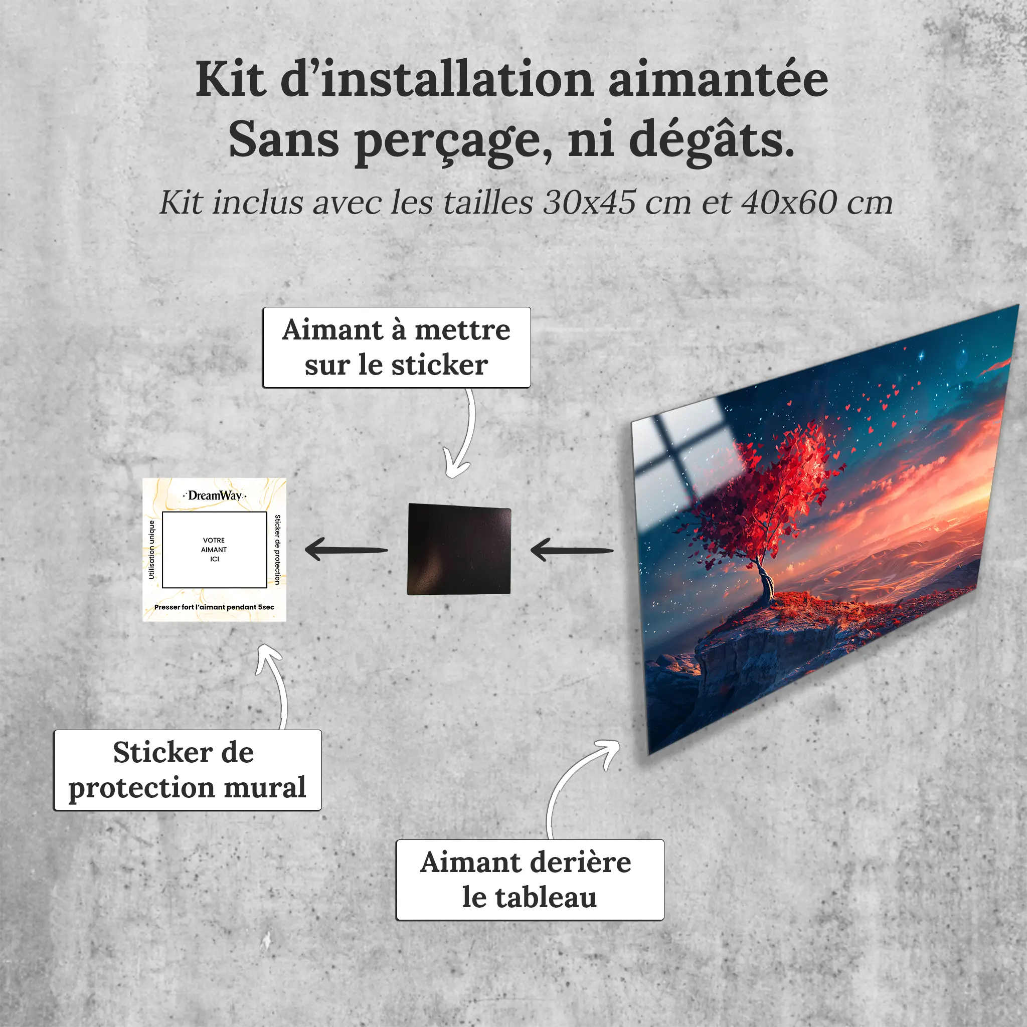 tableau-arbre-de-vie-avec-coeur-rouge-avec-installation-aimantee | DreamWay