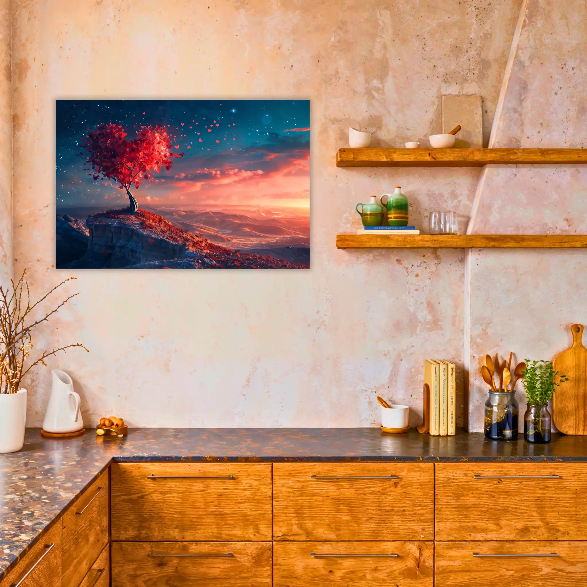 tableau-arbre-de-vie-avec-coeur-rouge-dans-la-cuisine | DreamWay