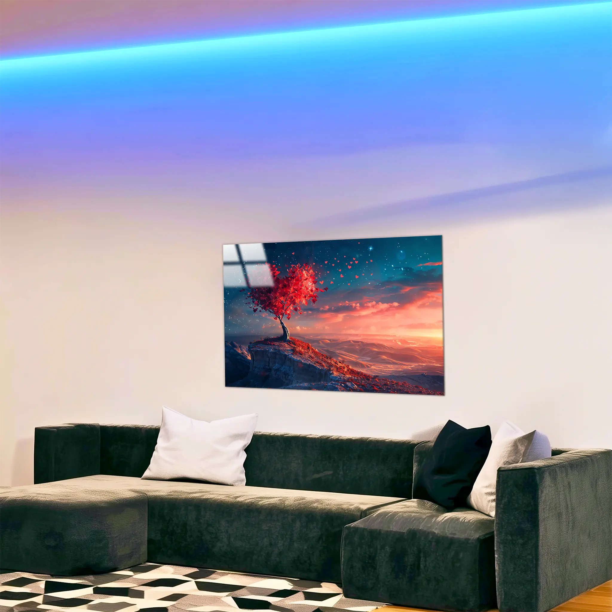 tableau-arbre-de-vie-avec-coeur-rouge-dans-le-salon | DreamWay