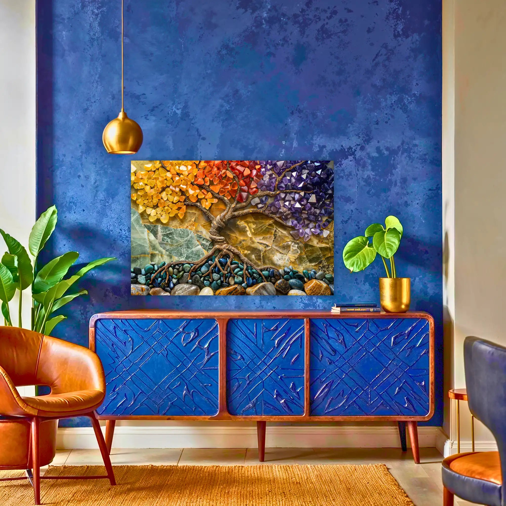 tableau-arbre-de-vie-avec-pierres-au-dessus-du-buffet | DreamWay