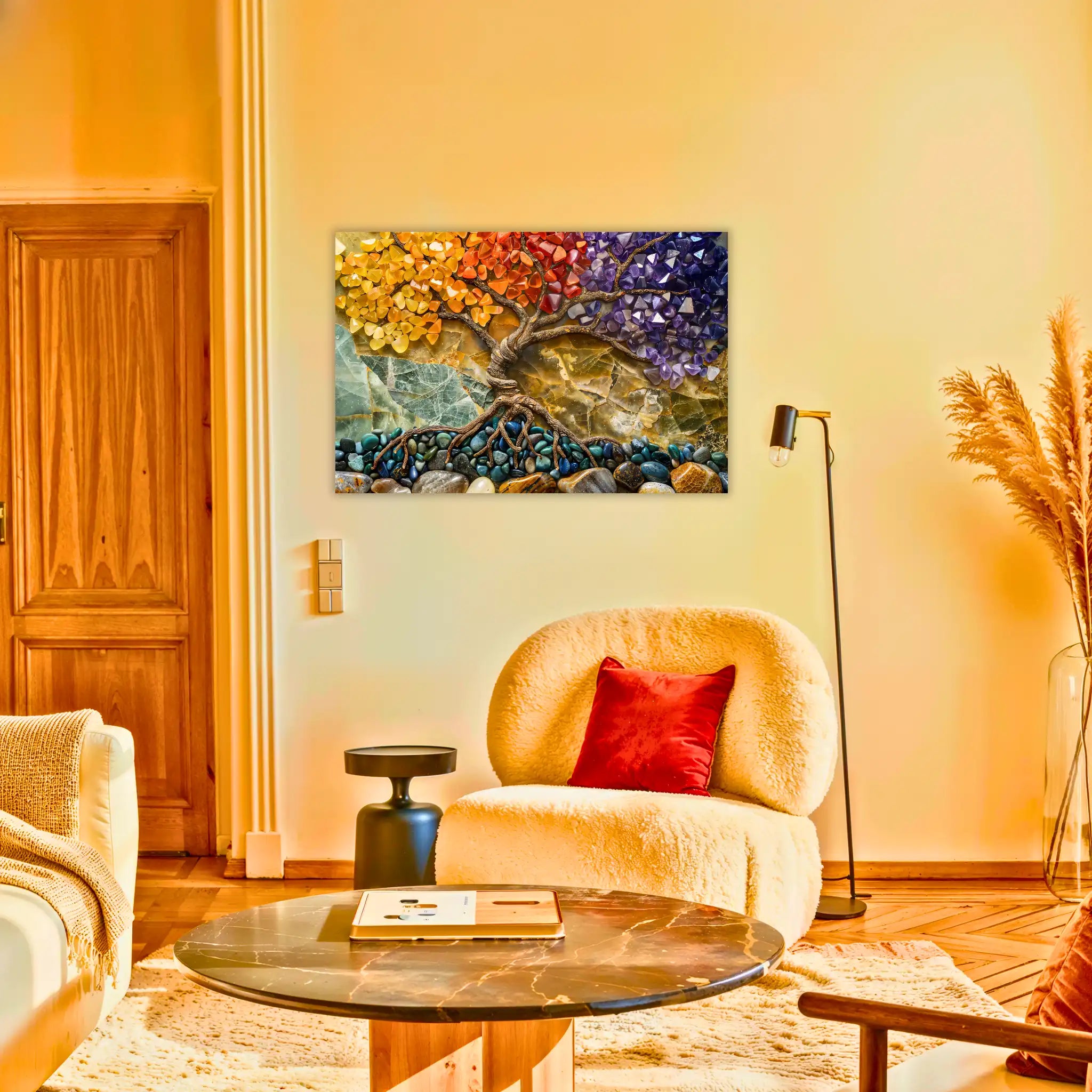 tableau-arbre-de-vie-avec-pierres-au-salon | DreamWay