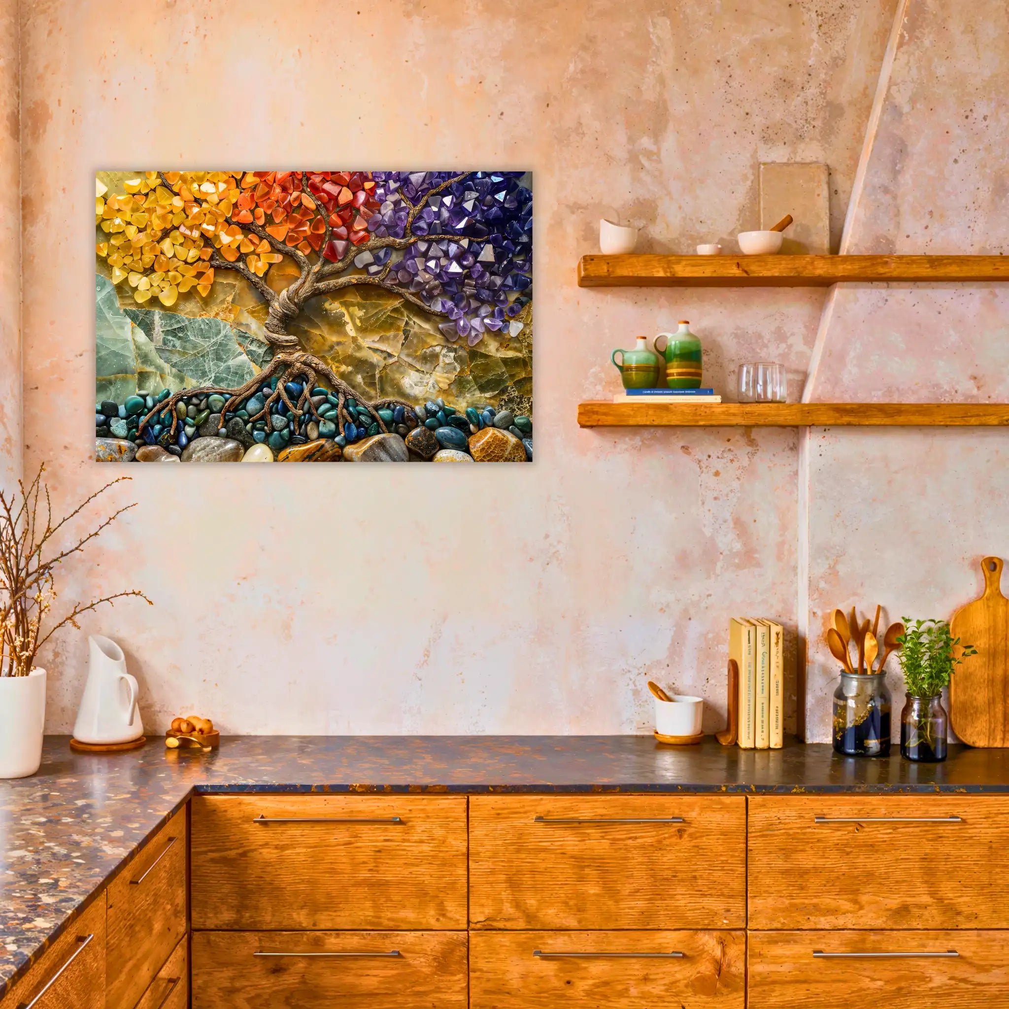 tableau-arbre-de-vie-avec-pierres-dans-la-cuisine | DreamWay