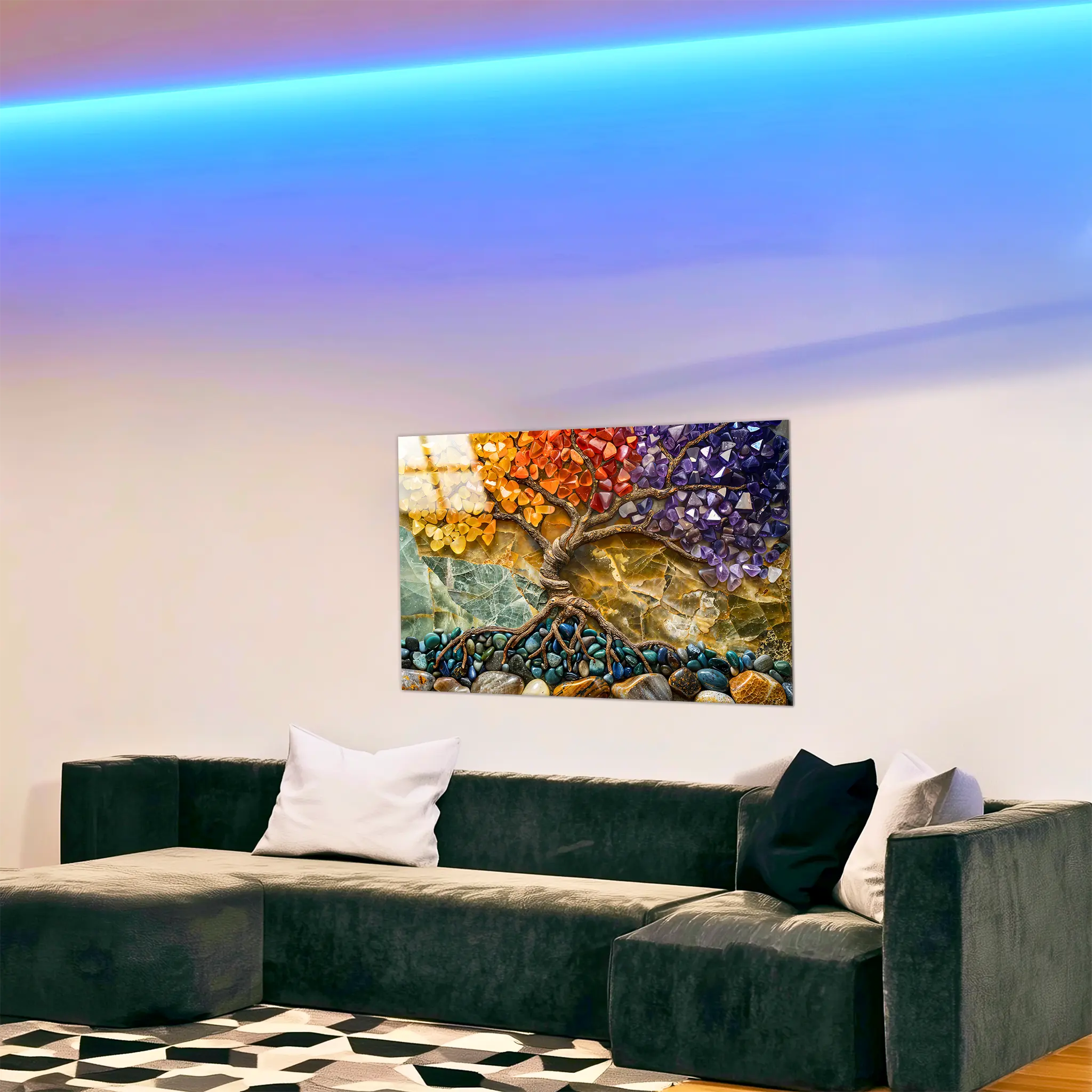 tableau-arbre-de-vie-avec-pierres-dans-le-salon | DreamWay