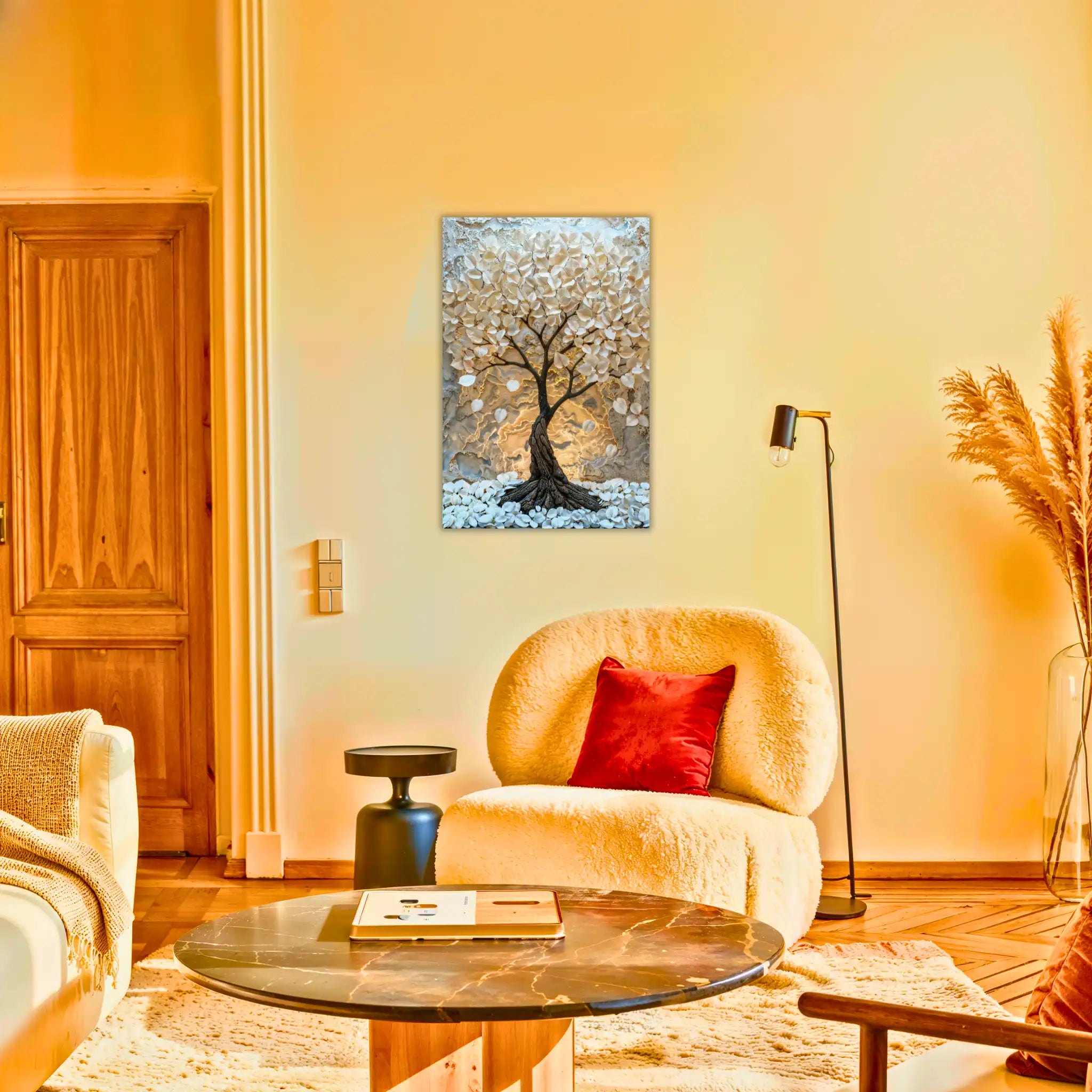 tableau-arbre-de-vie-blanc-au-salon | DreamWay