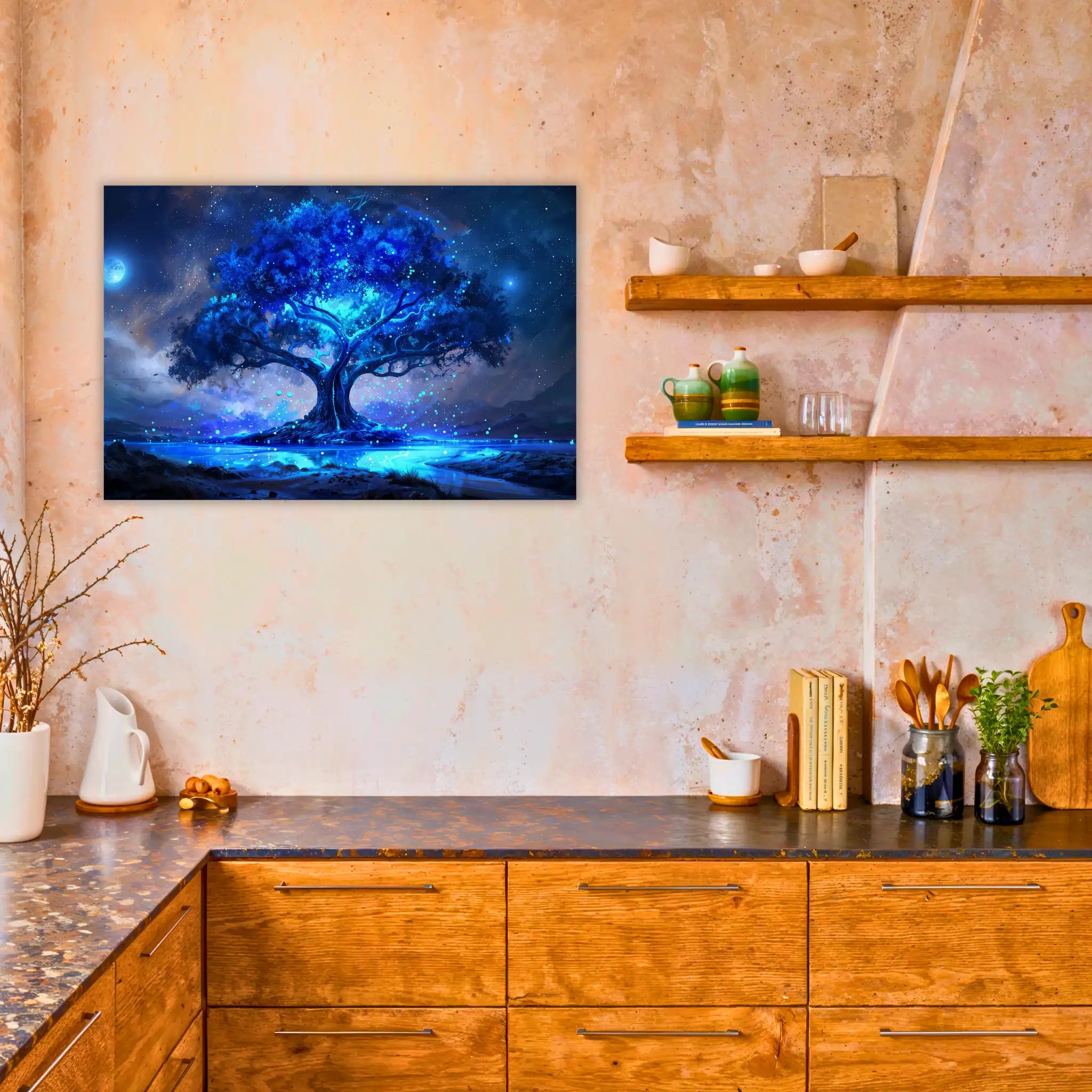 tableau-arbre-de-vie-bleu-dans-la-cuisine | DreamWay