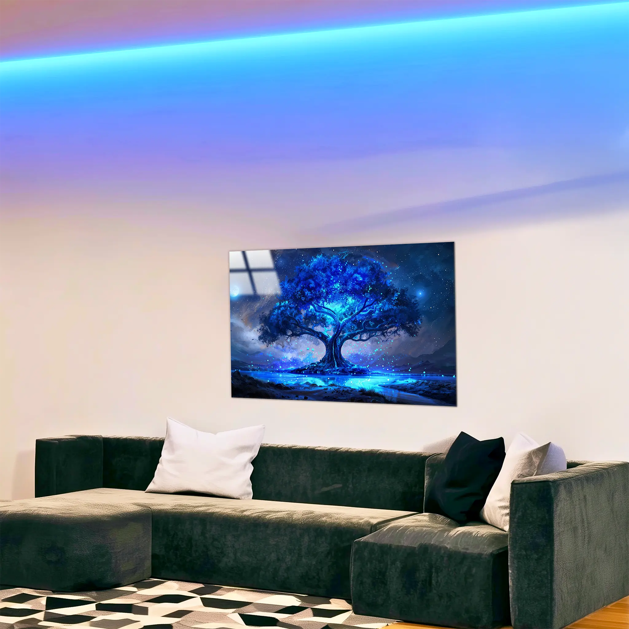 tableau-arbre-de-vie-bleu-dans-le-salon | DreamWay