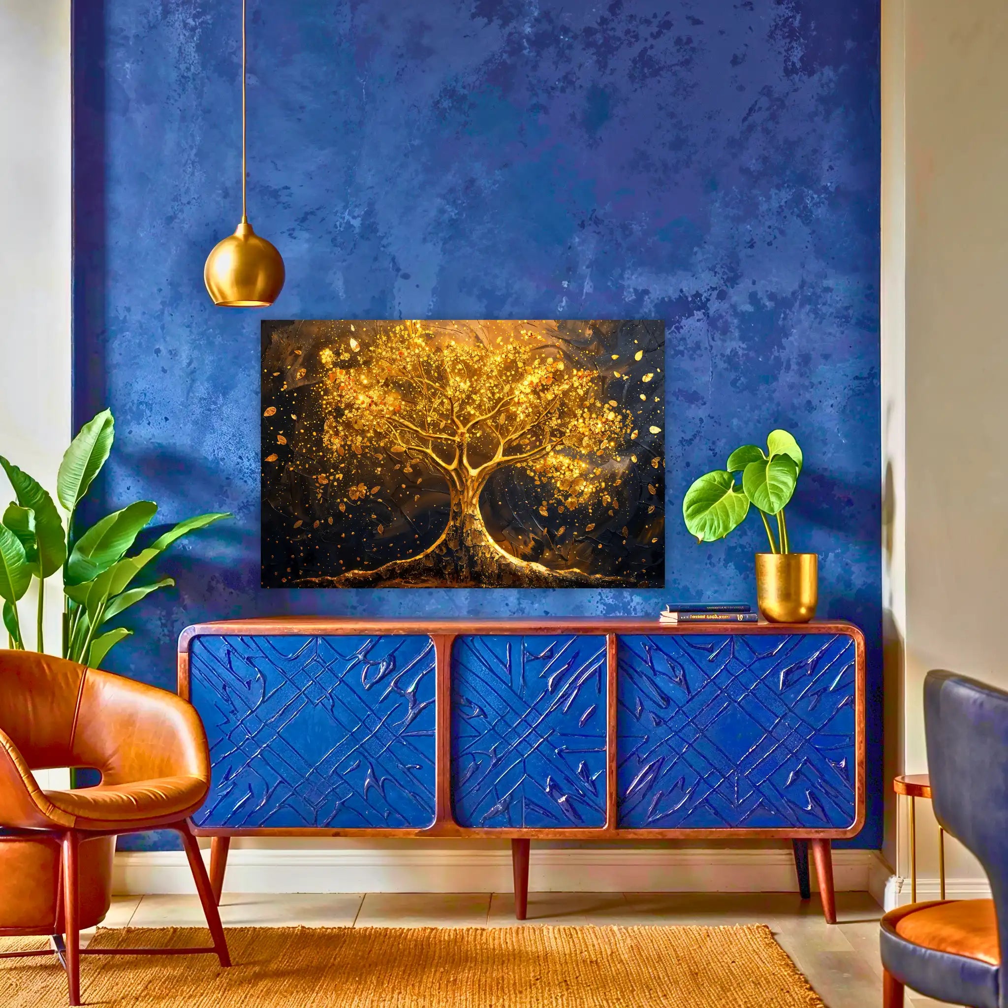 tableau-arbre-de-vie-dore-au-dessus-du-buffet | DreamWay