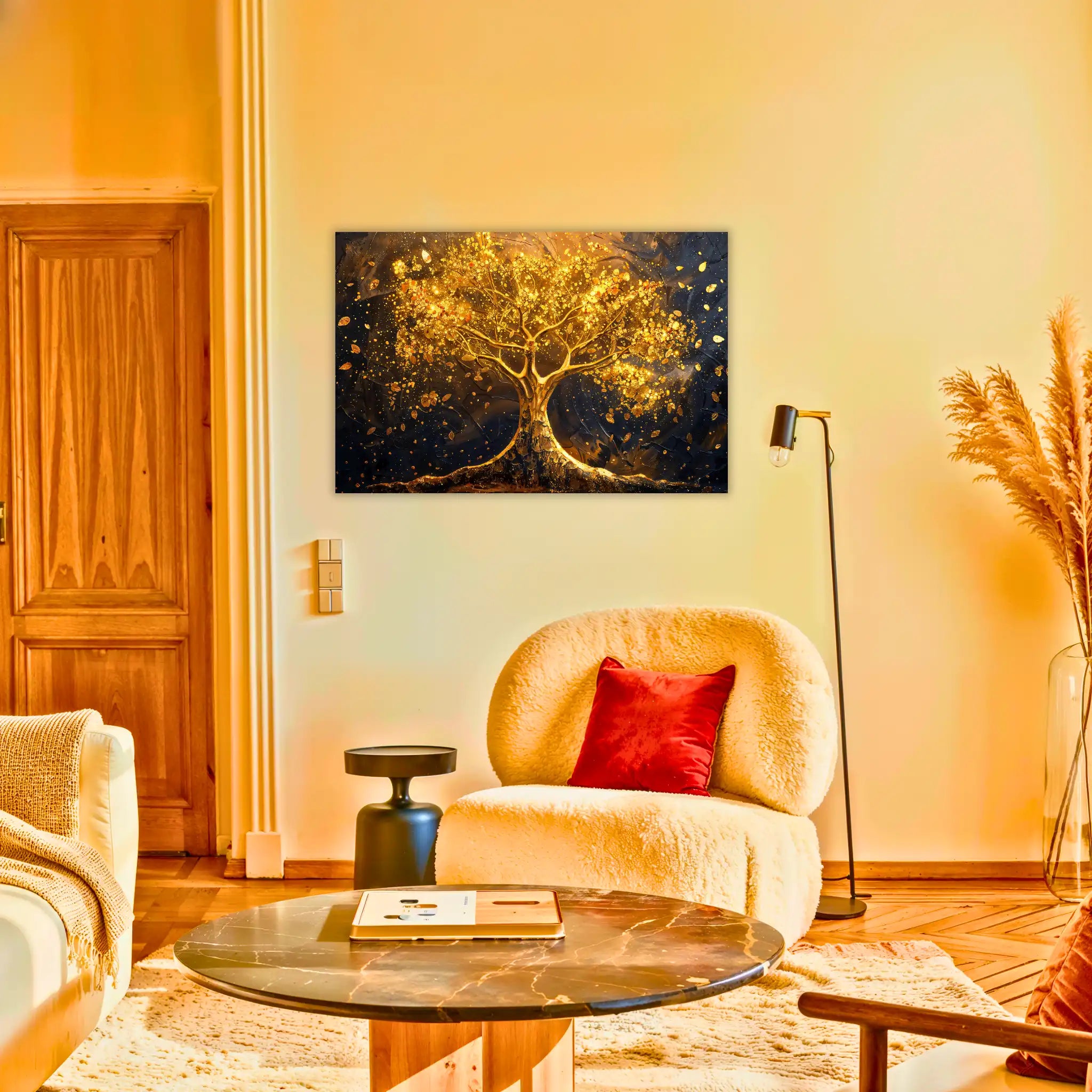 tableau-arbre-de-vie-dore-au-salon | DreamWay