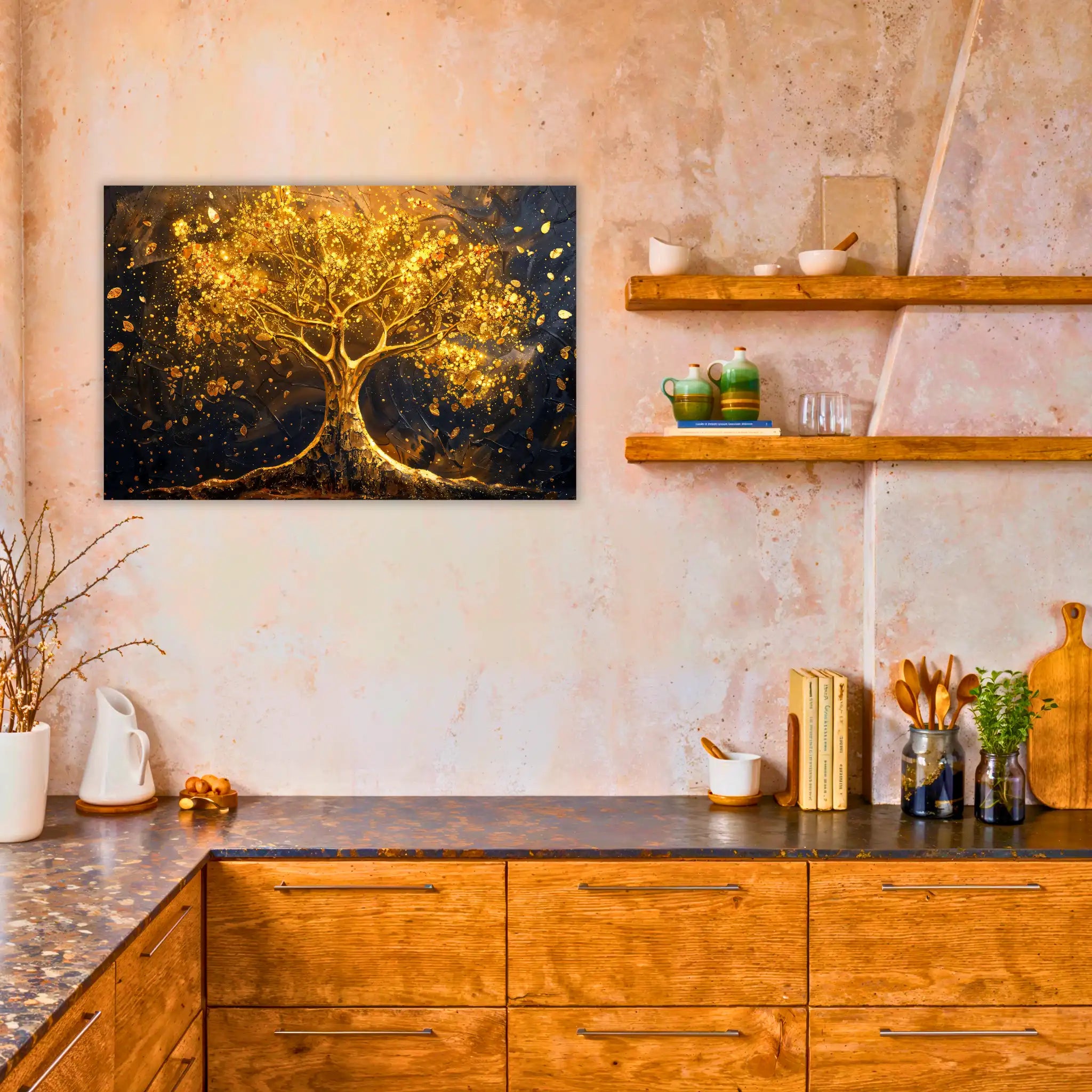 tableau-arbre-de-vie-dore-dans-la-cuisine | DreamWay