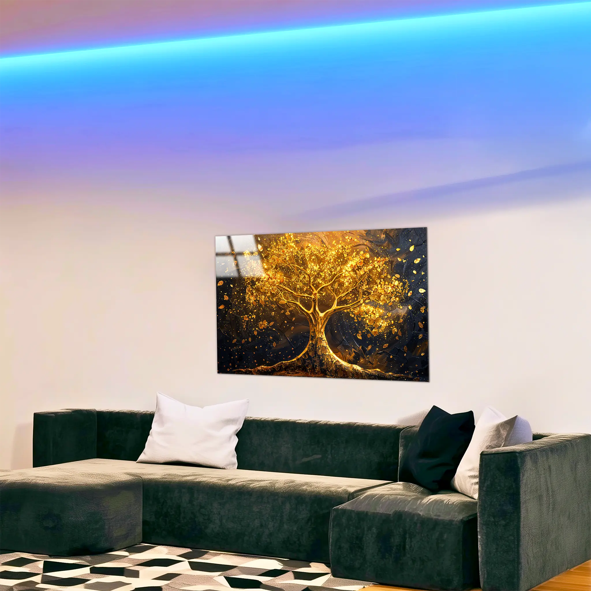 tableau-arbre-de-vie-dore-dans-le-salon | DreamWay
